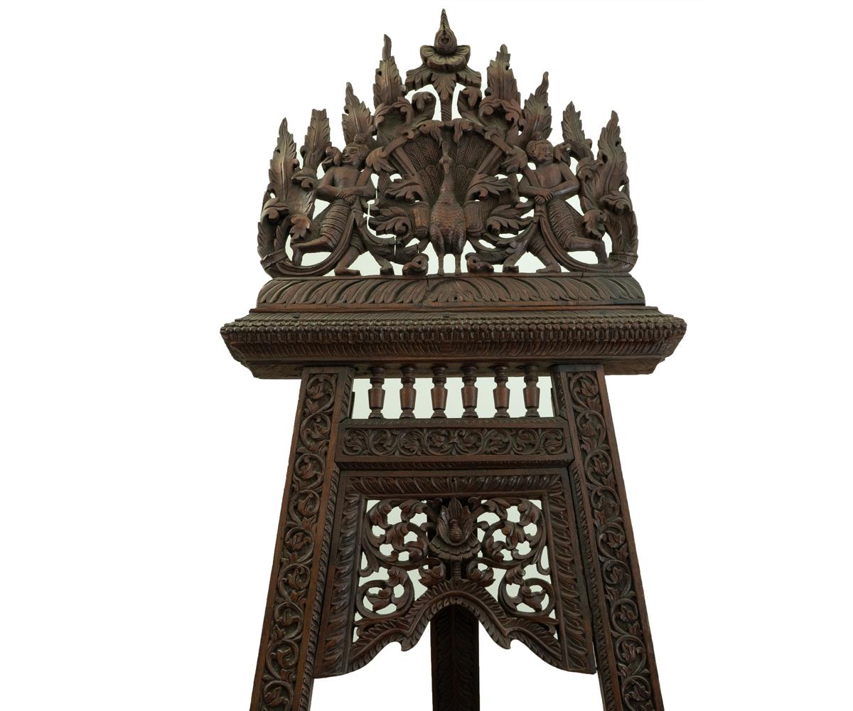20th Century Tall Antique Asian Easel with Extraordinary Carvings For Sale
