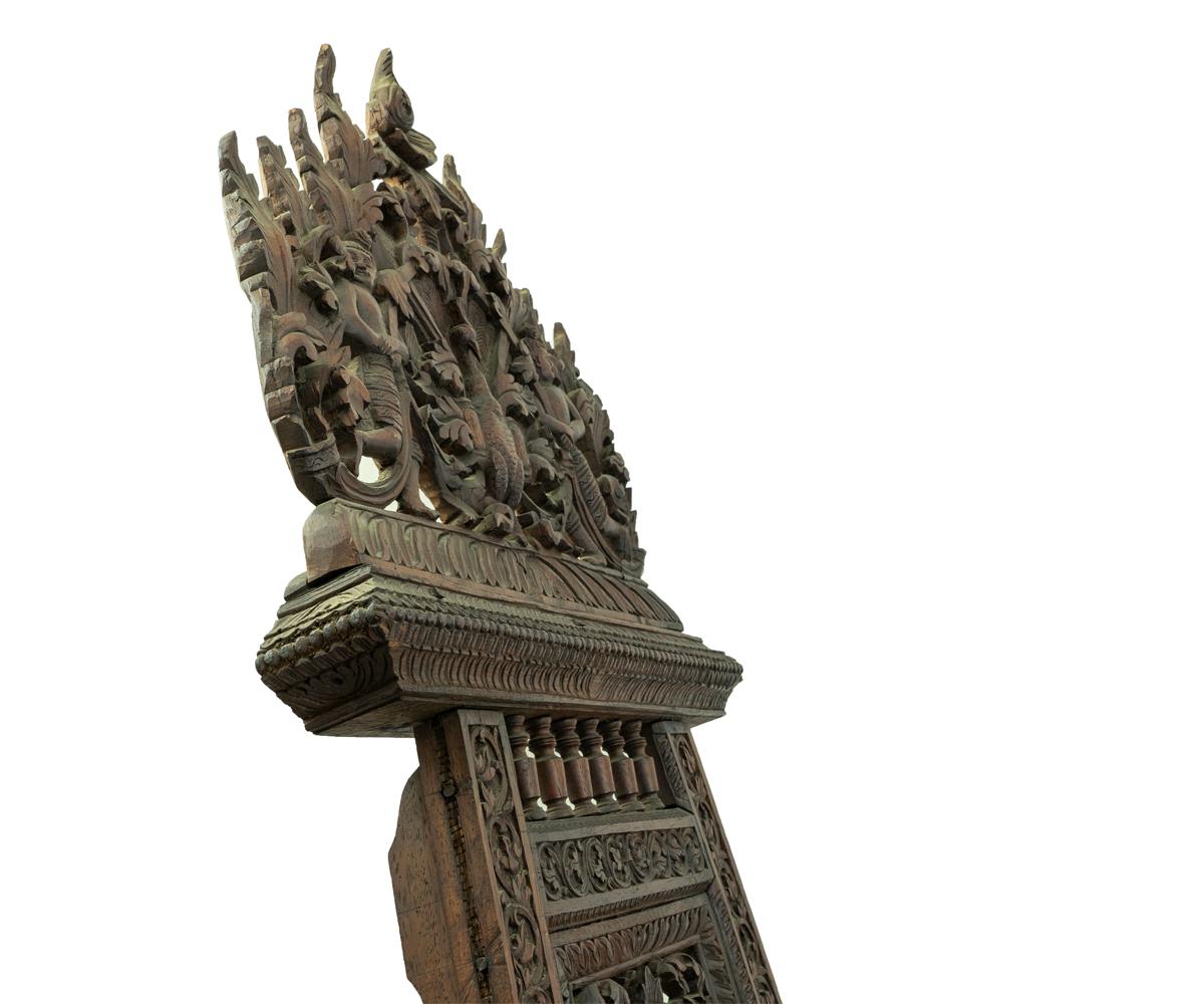 Wood Tall Antique Asian Easel with Extraordinary Carvings For Sale
