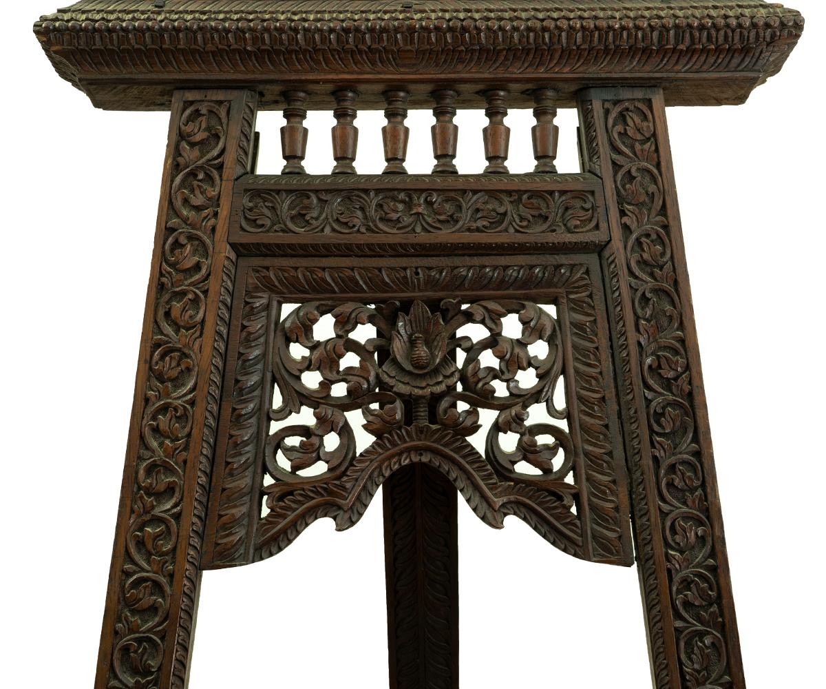 Tall Antique Asian Easel with Extraordinary Carvings For Sale 1