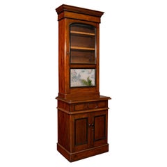 Tall Antique Bookcase Cabinet, English, Slim Display Case, Victorian, Circa 1860