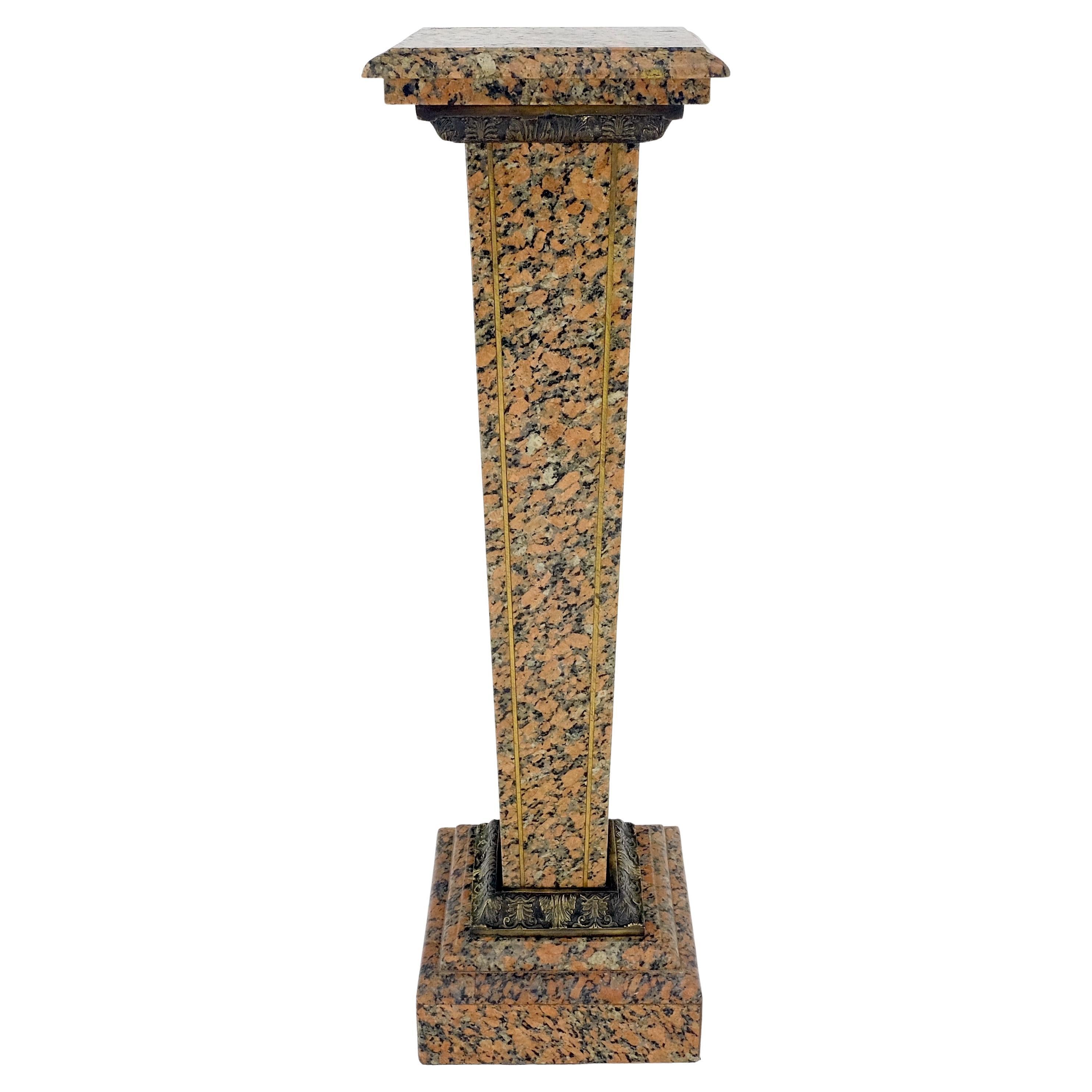 Tall Antique c1920s Brass Mount Inlayed Granite 12” Square Pedestal Stand MINT For Sale