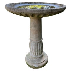 Tall Antique Cast Stone Pedestal Bird Bath