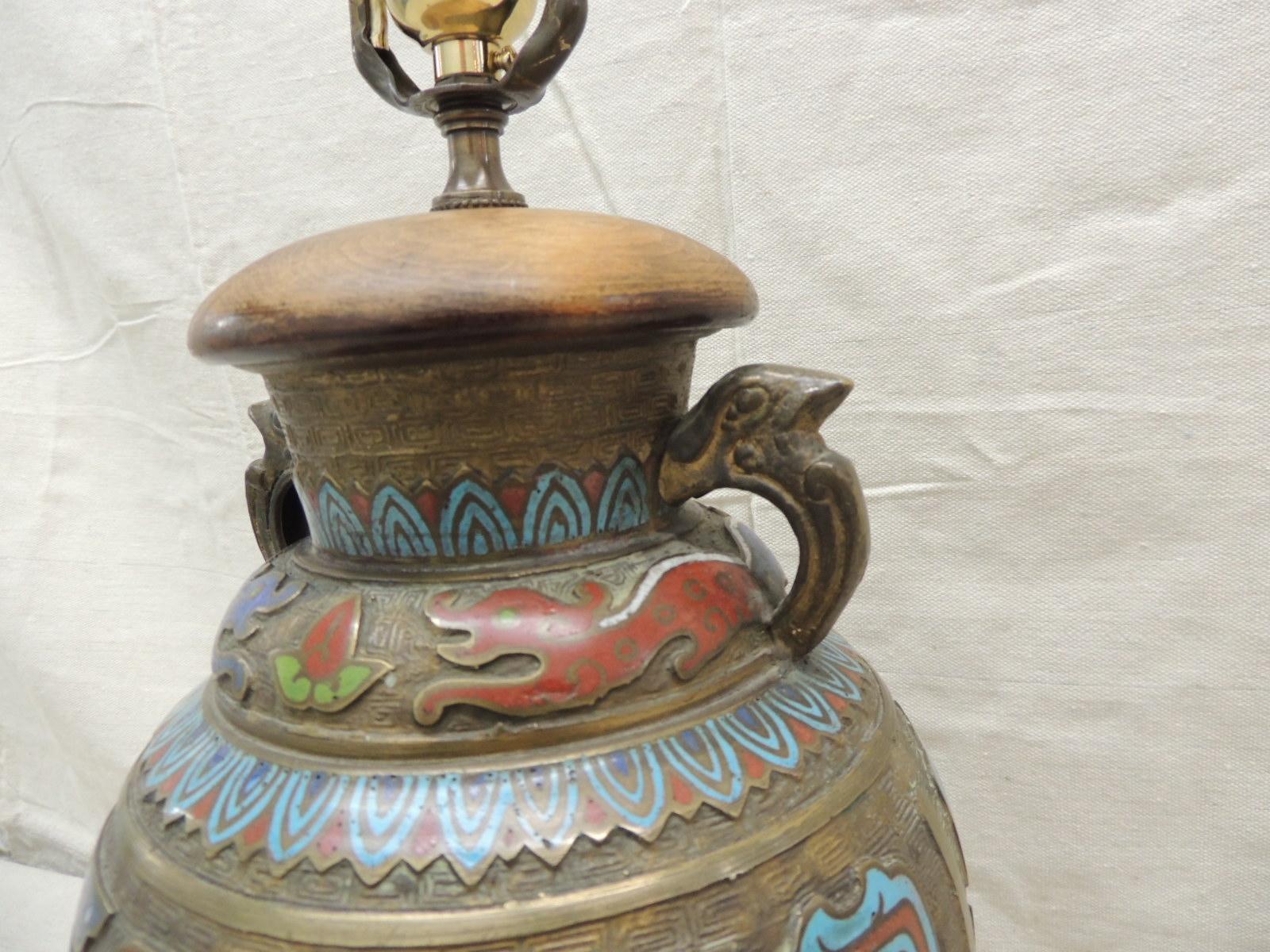 Asian Tall Antique Cloisonné Table Lamp