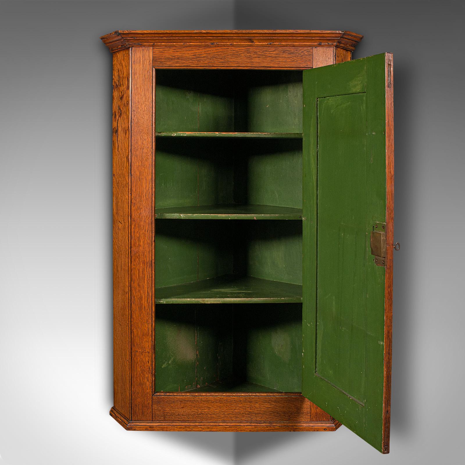 Tall Antique Corner Cabinet, English, Oak, 4 Shelf Wall Cupboard, Georgian, 1800 In Good Condition For Sale In Hele, Devon, GB