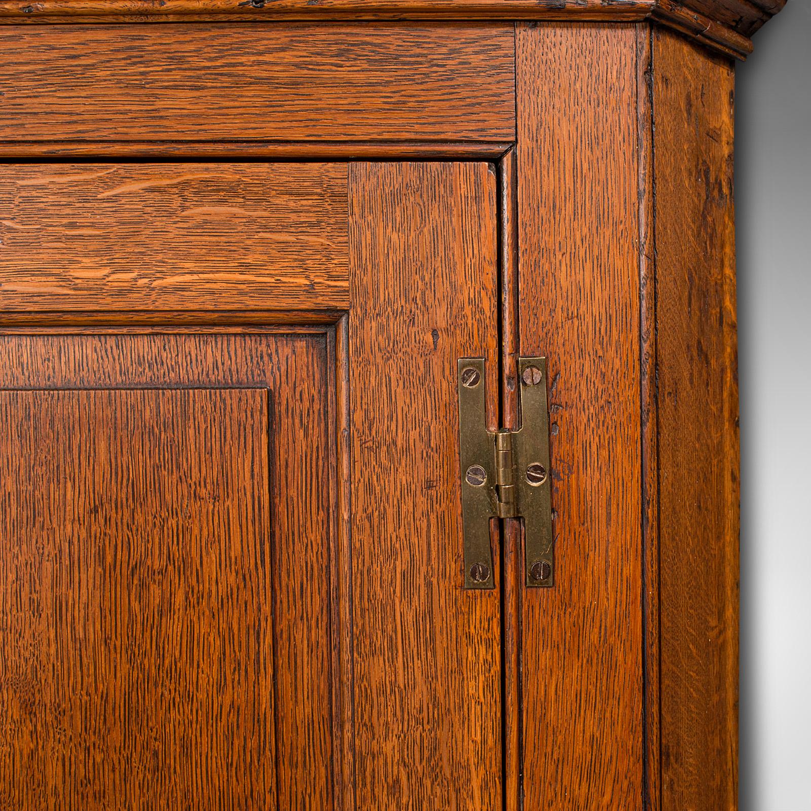 Tall Antique Corner Cabinet, English, Oak, 4 Shelf Wall Cupboard, Georgian, 1800 For Sale 1
