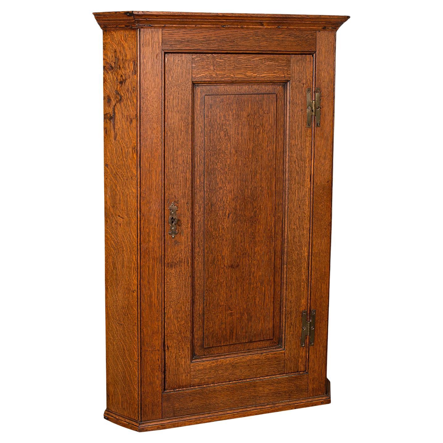 Tall Antique Corner Cabinet, English, Oak, 4 Shelf Wall Cupboard, Georgian, 1800