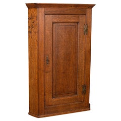 Tall Antique Corner Cabinet, English, Oak, 4 Shelf Wall Cupboard, Georgian, 1800