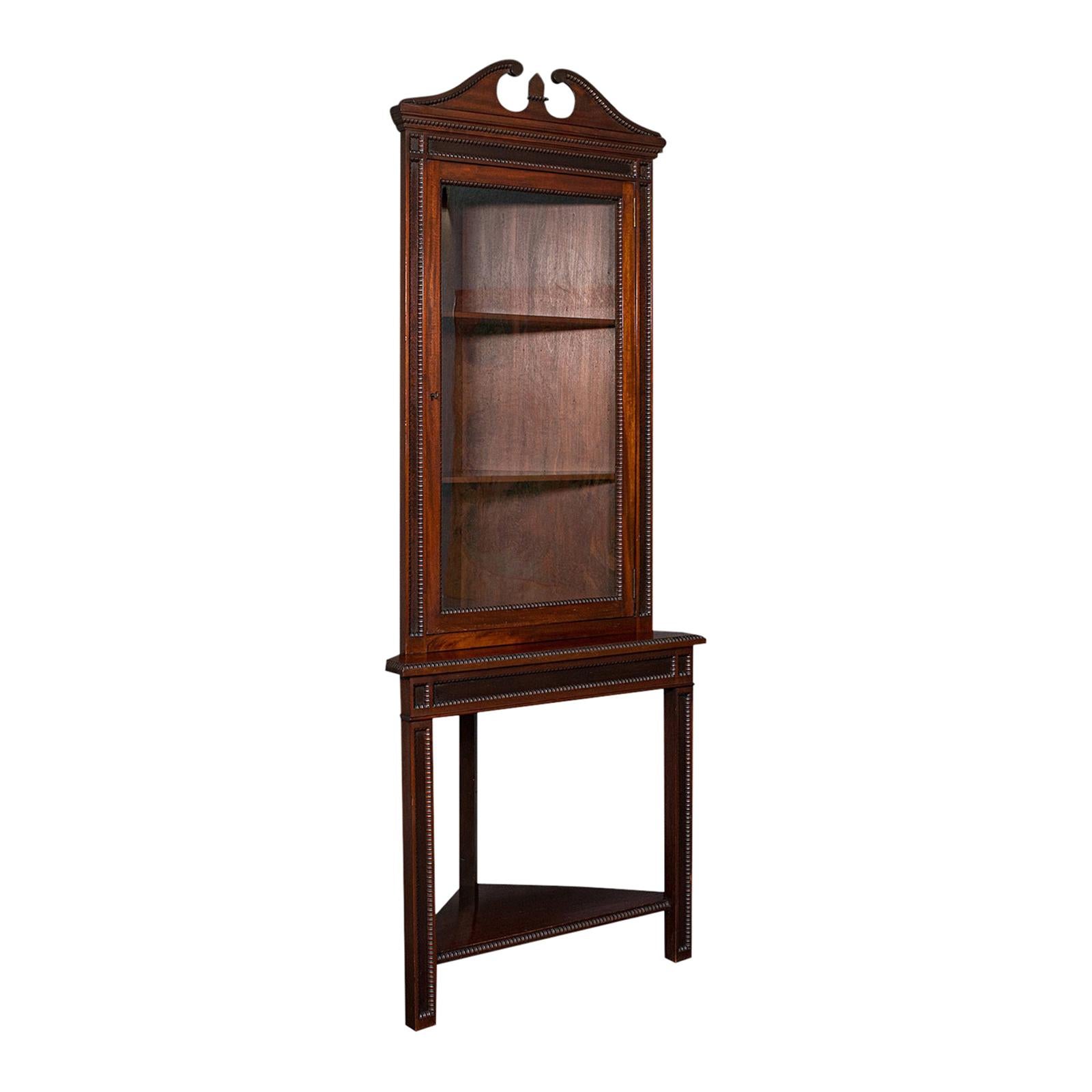 Tall Antique Corner Cabinet on Stand, English, Mahogany, Display Cupboard, 1900