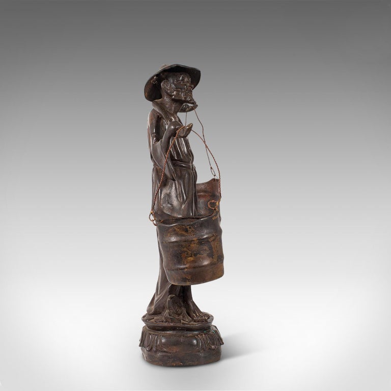 19th Century Tall Antique Decorative Figure, Chinese, Bronze, Statue, Water Carrier For Sale