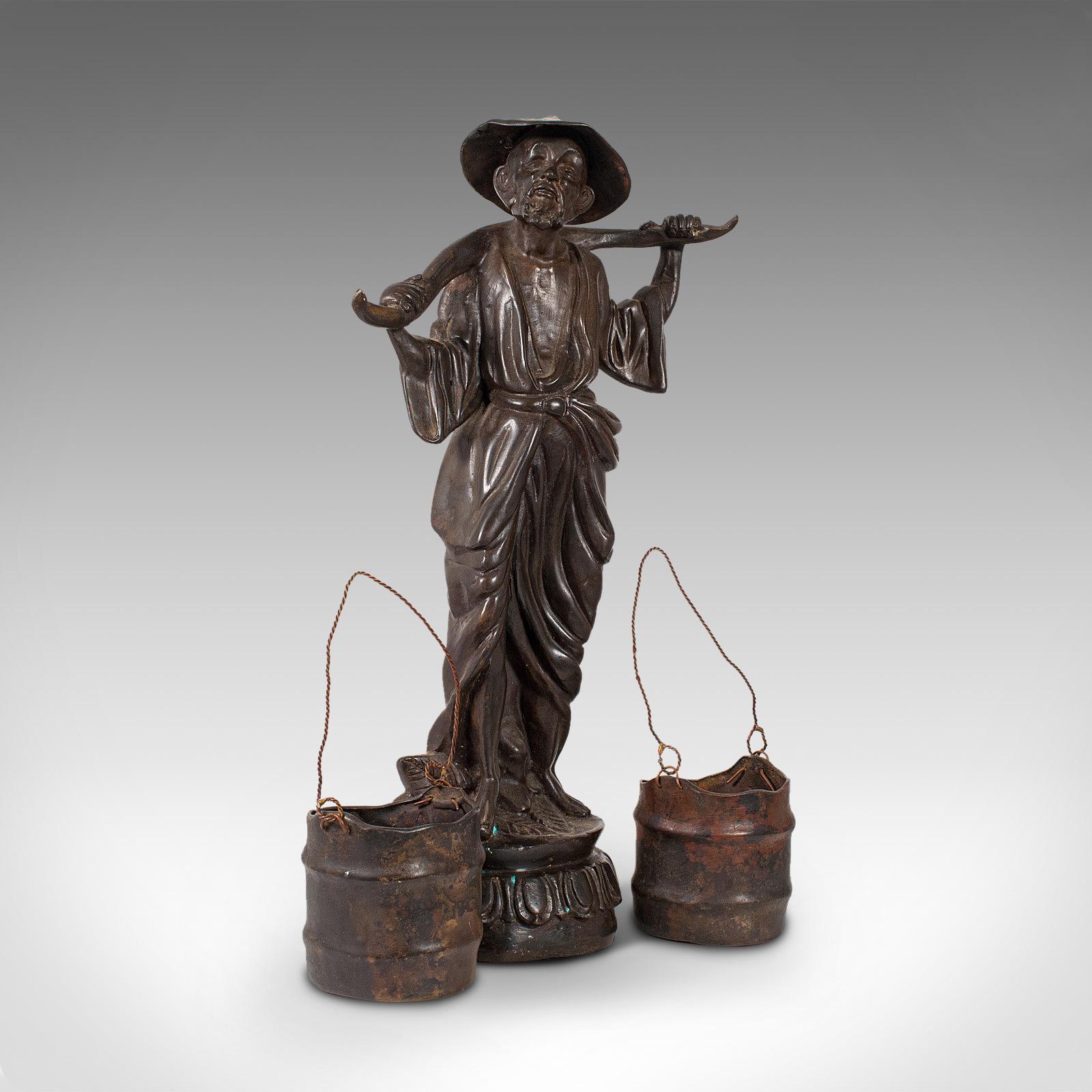 19th Century Tall Antique Decorative Figure, Chinese, Bronze, Statue, Water Carrier For Sale