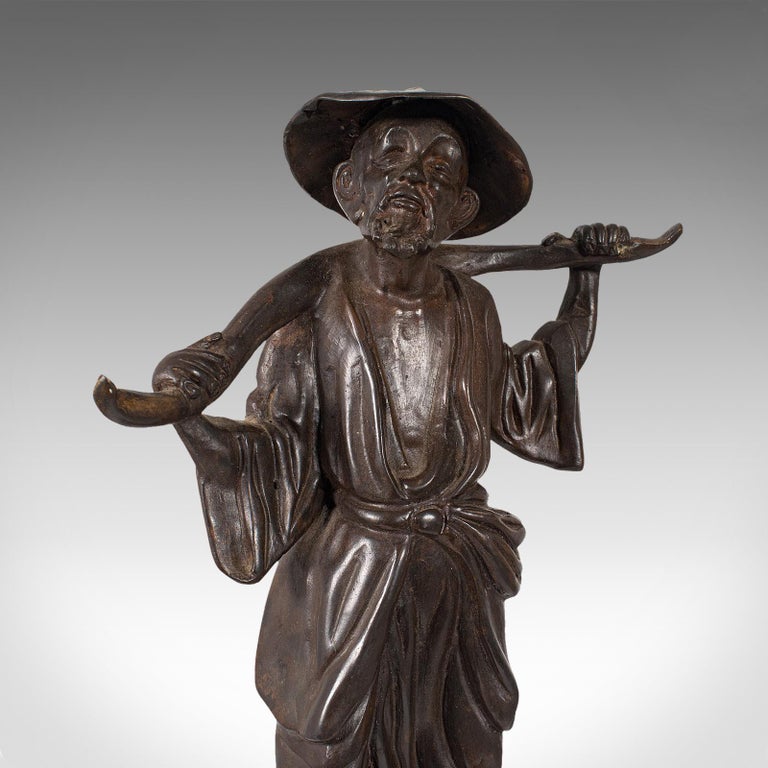 Tall Antique Decorative Figure, Chinese, Bronze, Statue, Water Carrier For Sale 4