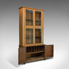Tall Antique Display Cabinet English Edwardian Oak Glazed Bookcase, circa 1910