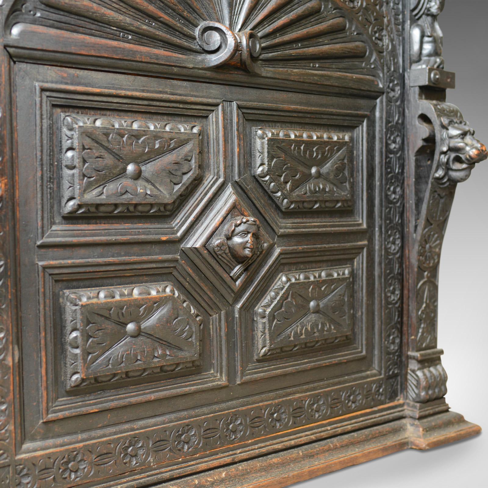 Tall Antique Display Cabinet, Victorian, English, Oak, Cupboard, Green Man 4