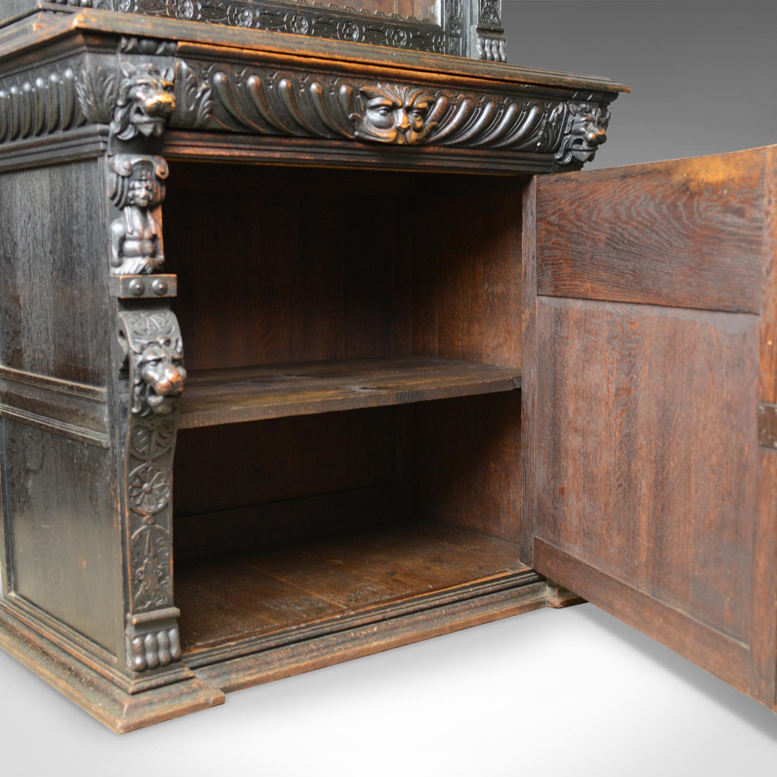 Tall Antique Display Cabinet, Victorian, English, Oak, Cupboard, Green Man 5