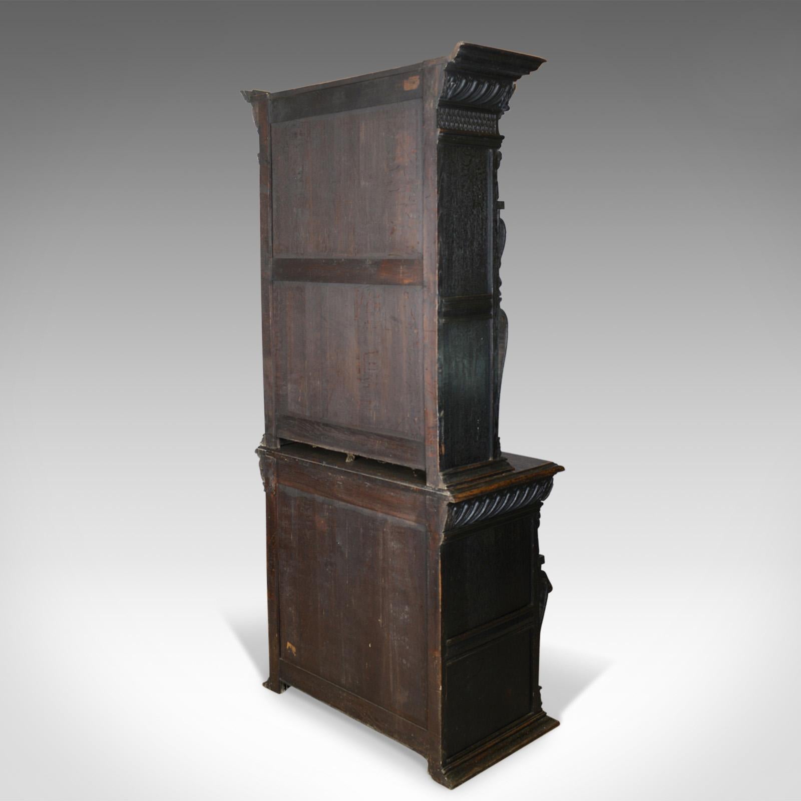 High Victorian Tall Antique Display Cabinet, Victorian, English, Oak, Cupboard, Green Man