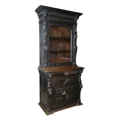Tall Antique Display Cabinet, Victorian, English, Oak, Cupboard, Green Man