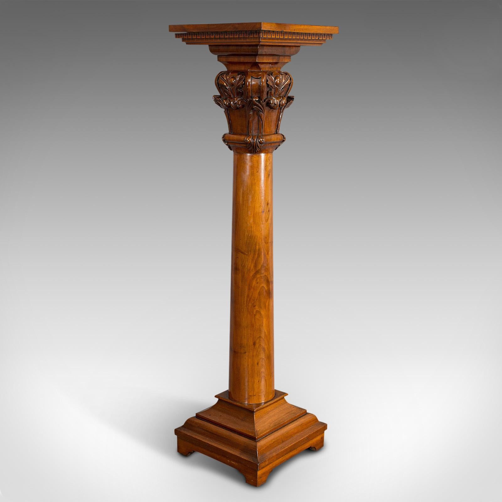 Hand-Carved Tall Antique Display Pedestal, English, Mahogany, Torchere, Plant Stand, Regency
