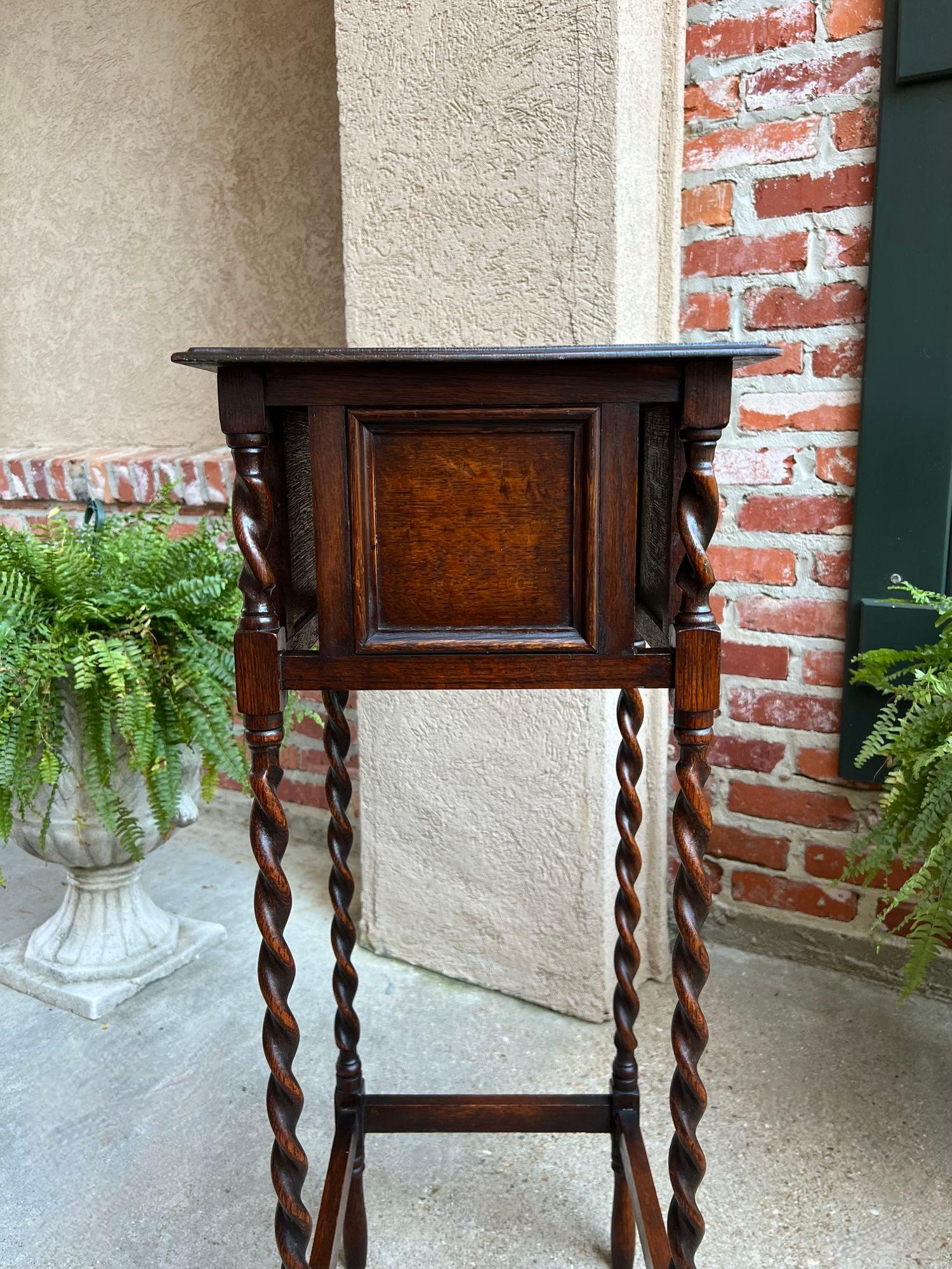 Tall Antique English Barley Twist Plant Stand Square Display Table Tiger Oak For Sale 8
