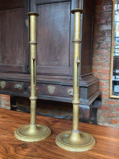 Tall Antique English Brass Candlesticks - A Pair