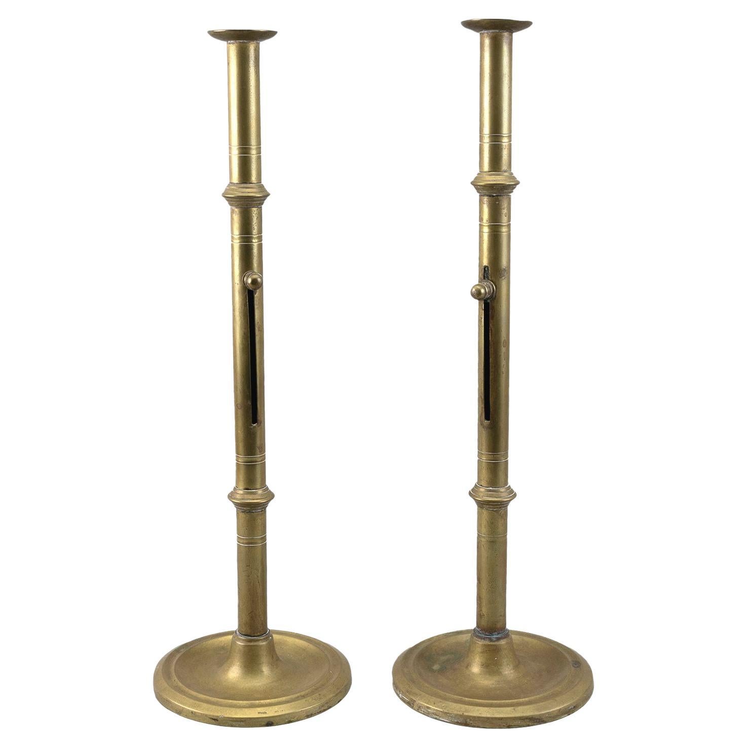 Tall Antique English Brass Candlesticks - A Pair