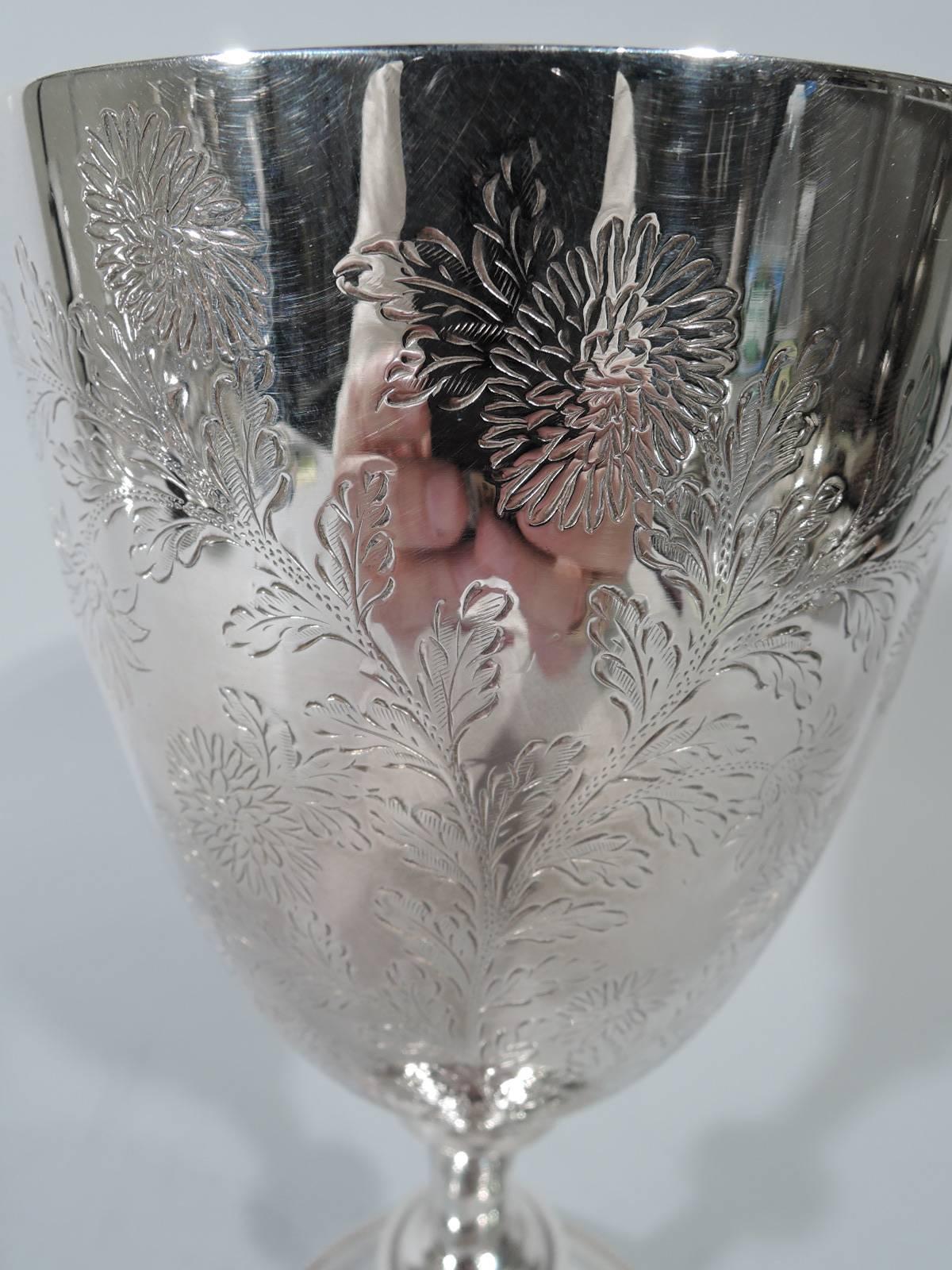 Tall Antique English Edwardian Sterling Silver Wildflower Goblet In Excellent Condition In New York, NY