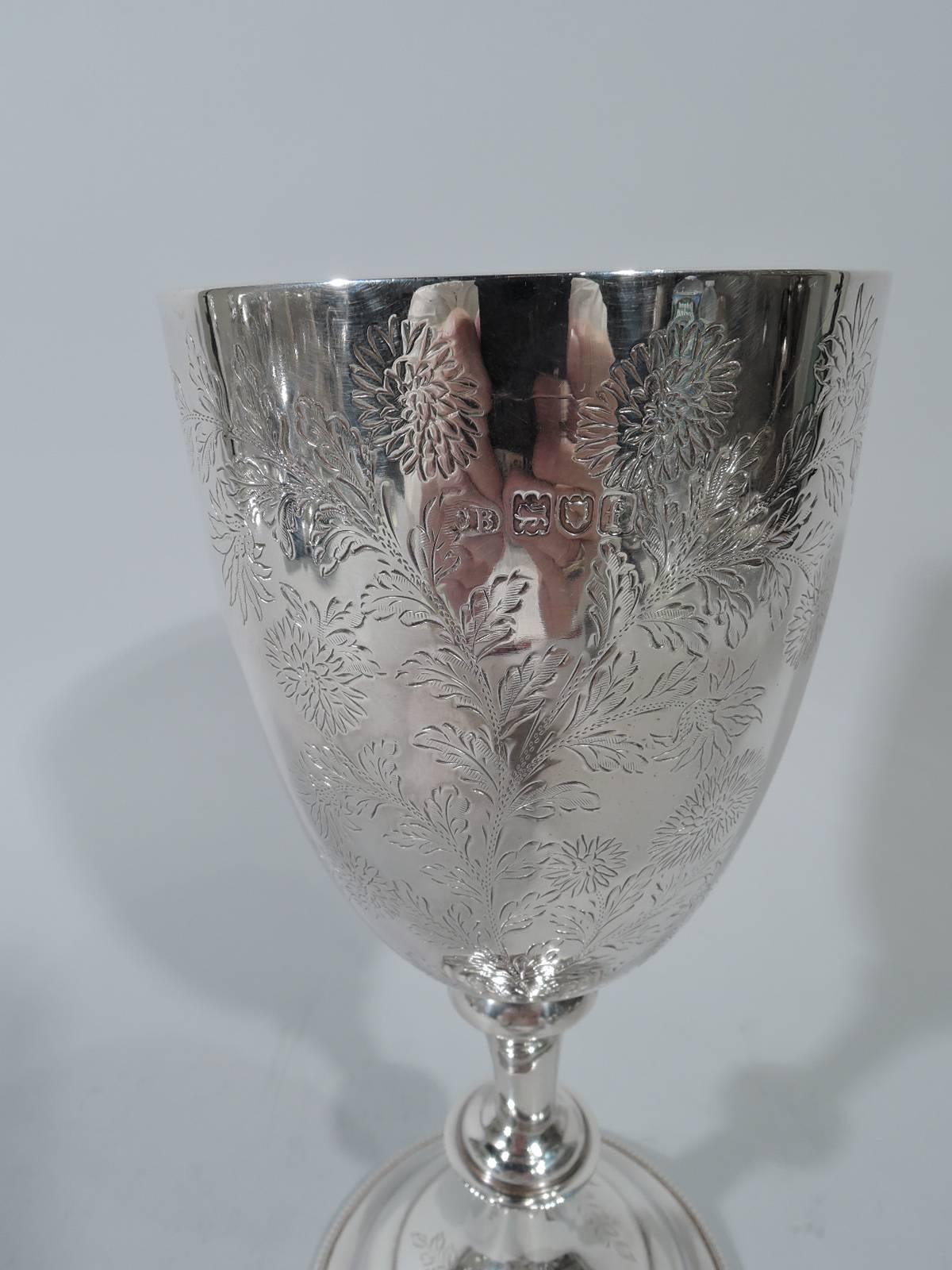 Early 20th Century Tall Antique English Edwardian Sterling Silver Wildflower Goblet