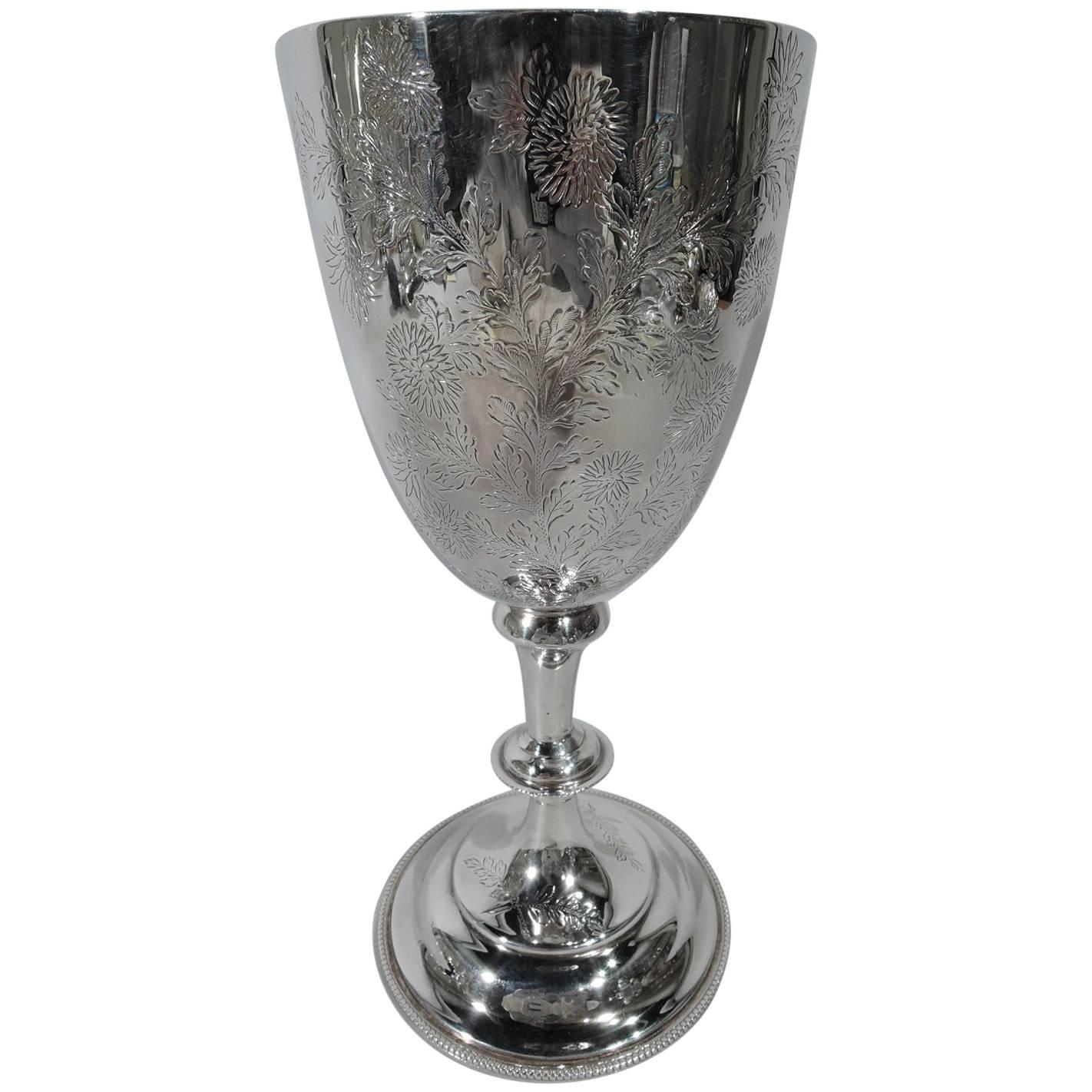 Tall Antique English Edwardian Sterling Silver Wildflower Goblet