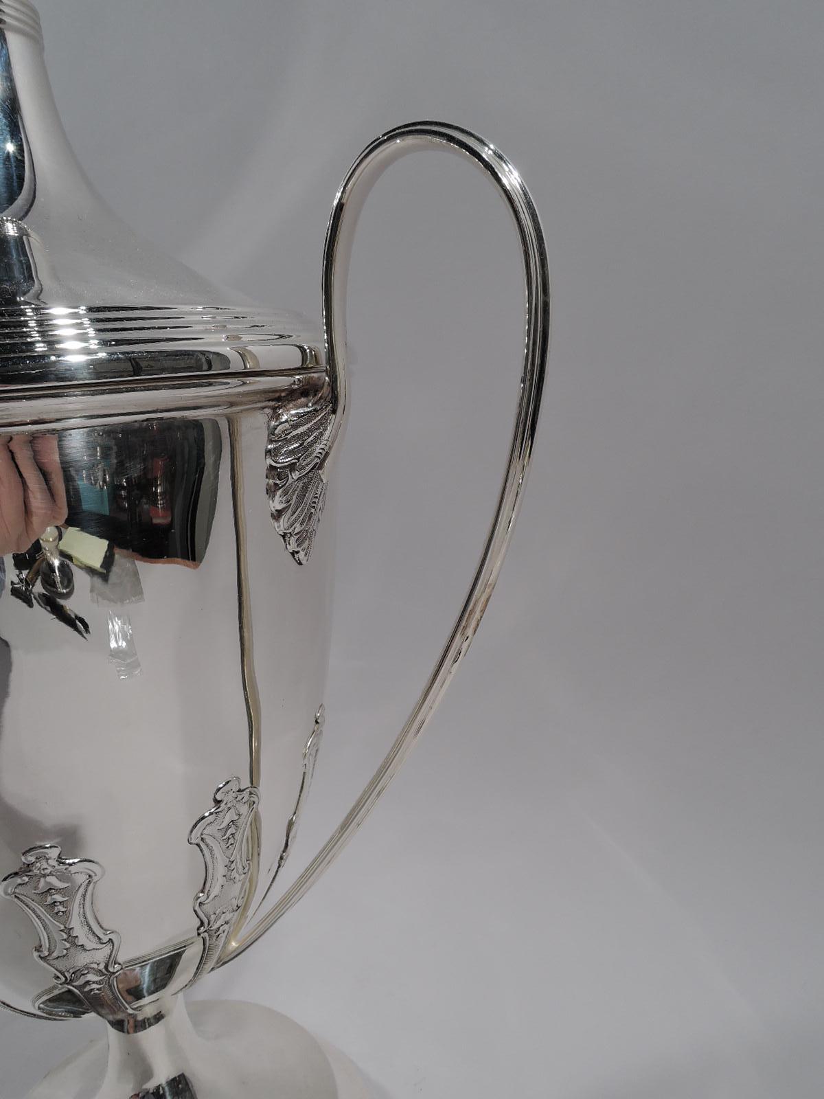 Tall Antique English Sterling Silver Covered Urn Trophy Cup In Excellent Condition In New York, NY
