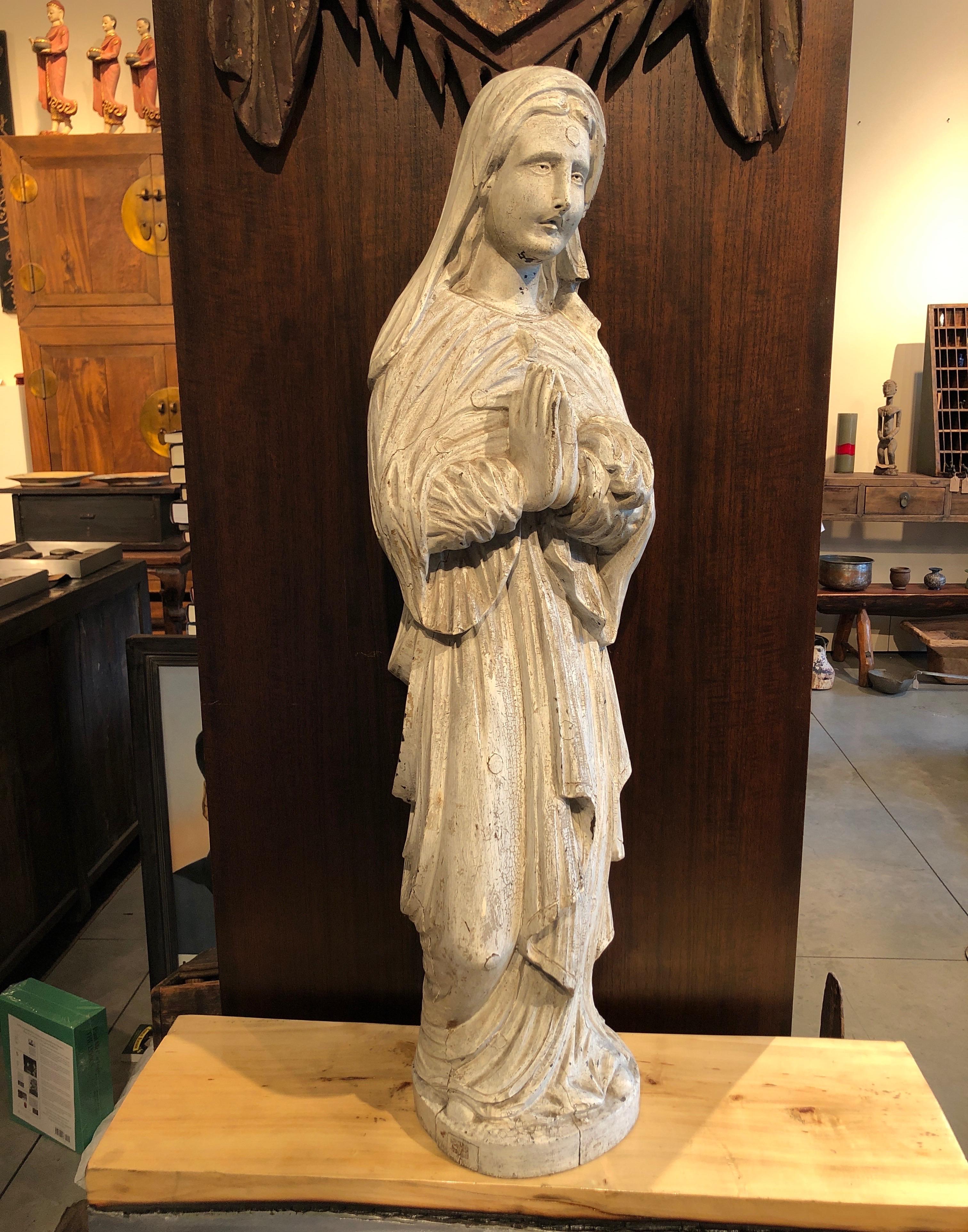 Tall Antique European Carved Madonna For Sale 4