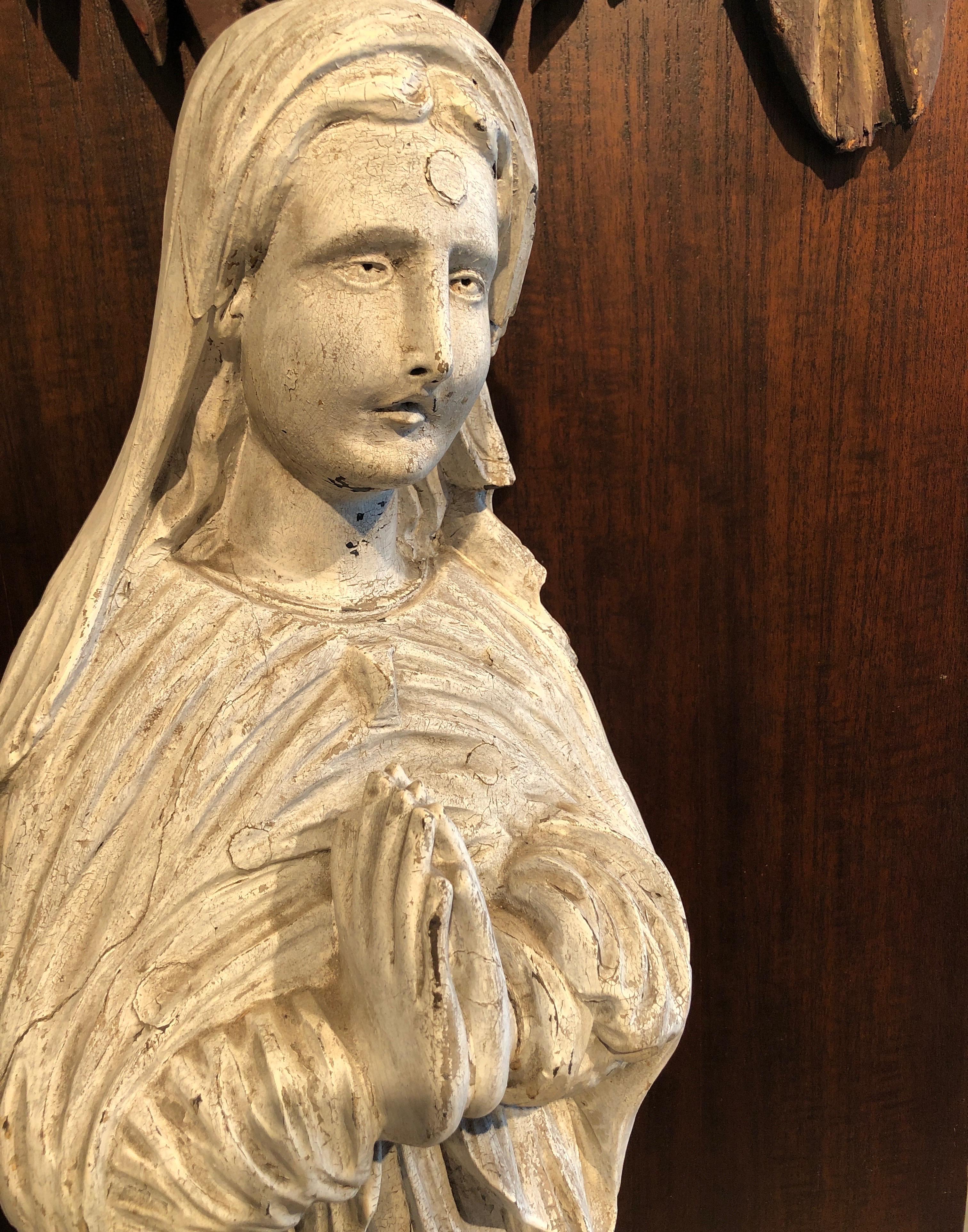 Große antike europäische geschnitzte Madonna im Angebot 8