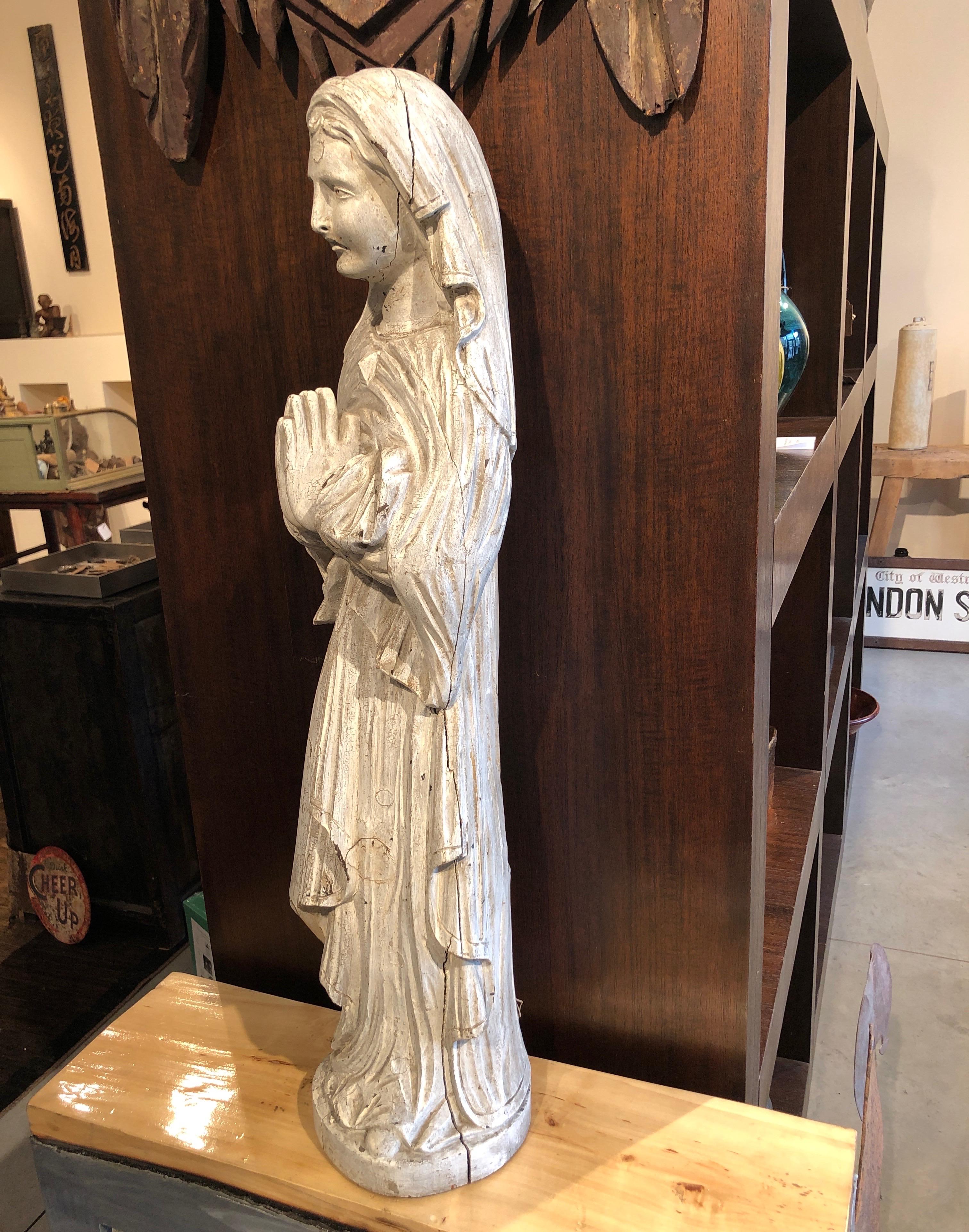 Tall Antique European Carved Madonna For Sale 7