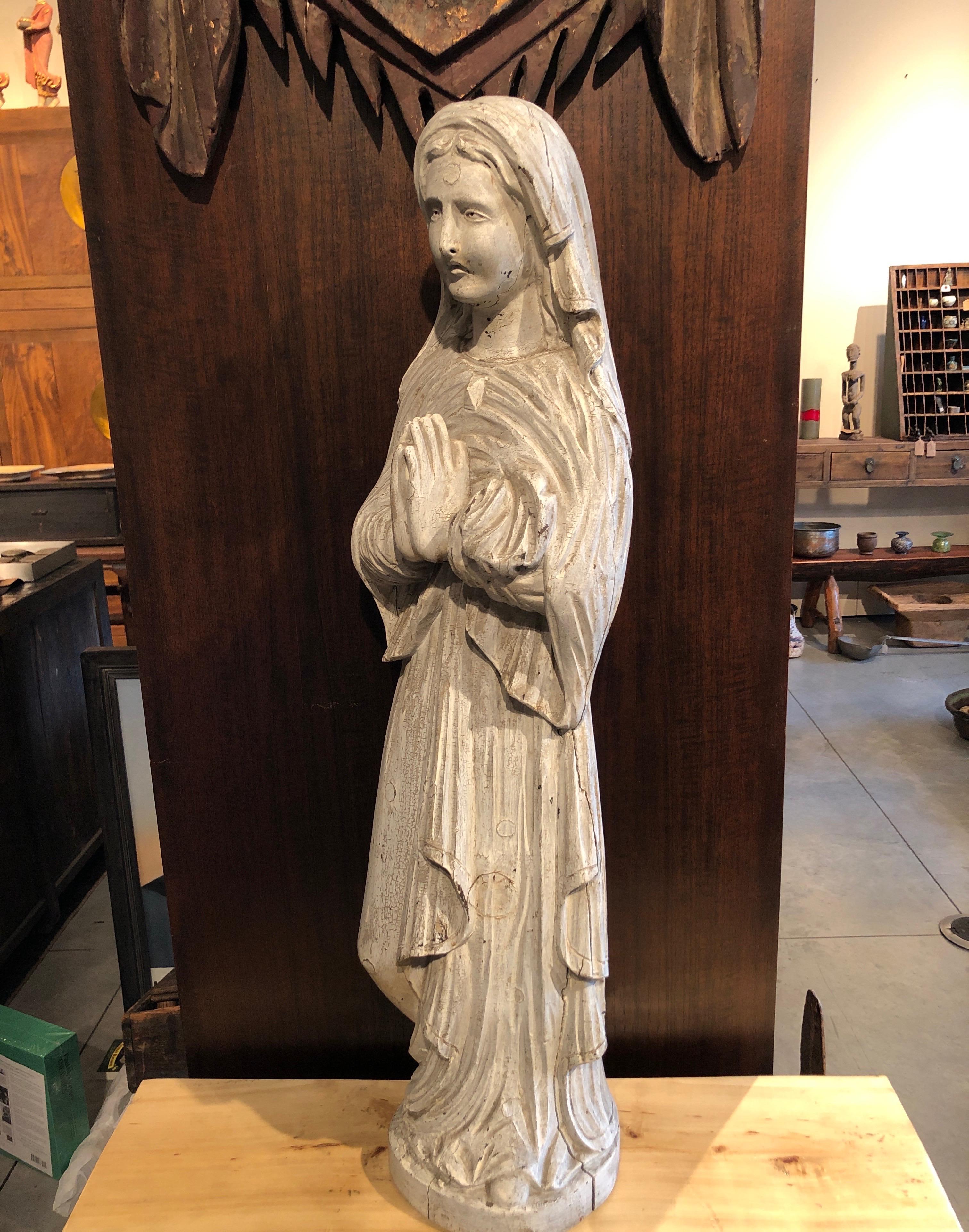Tall Antique European Carved Madonna For Sale 8
