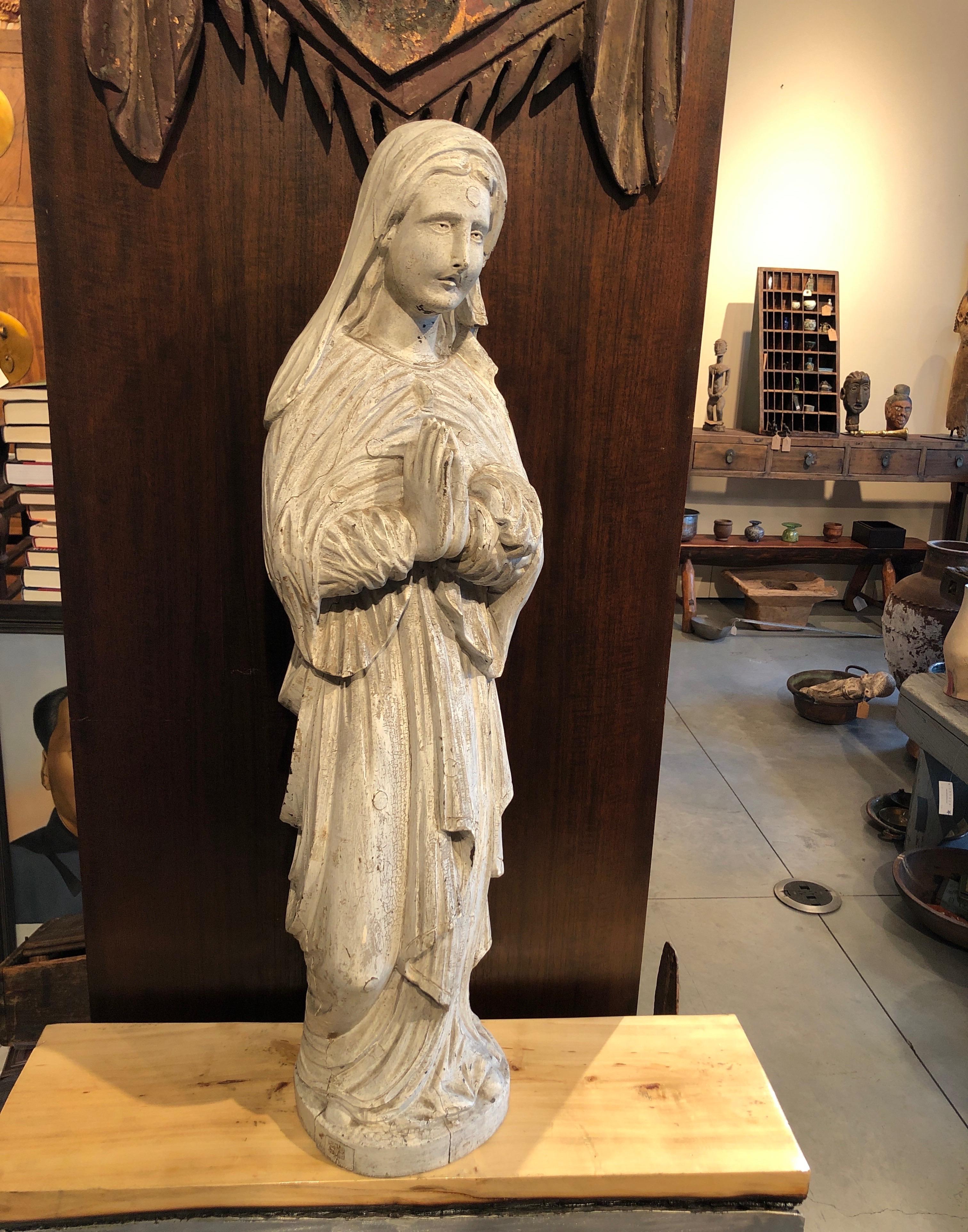 Tall Antique European Carved Madonna For Sale 12