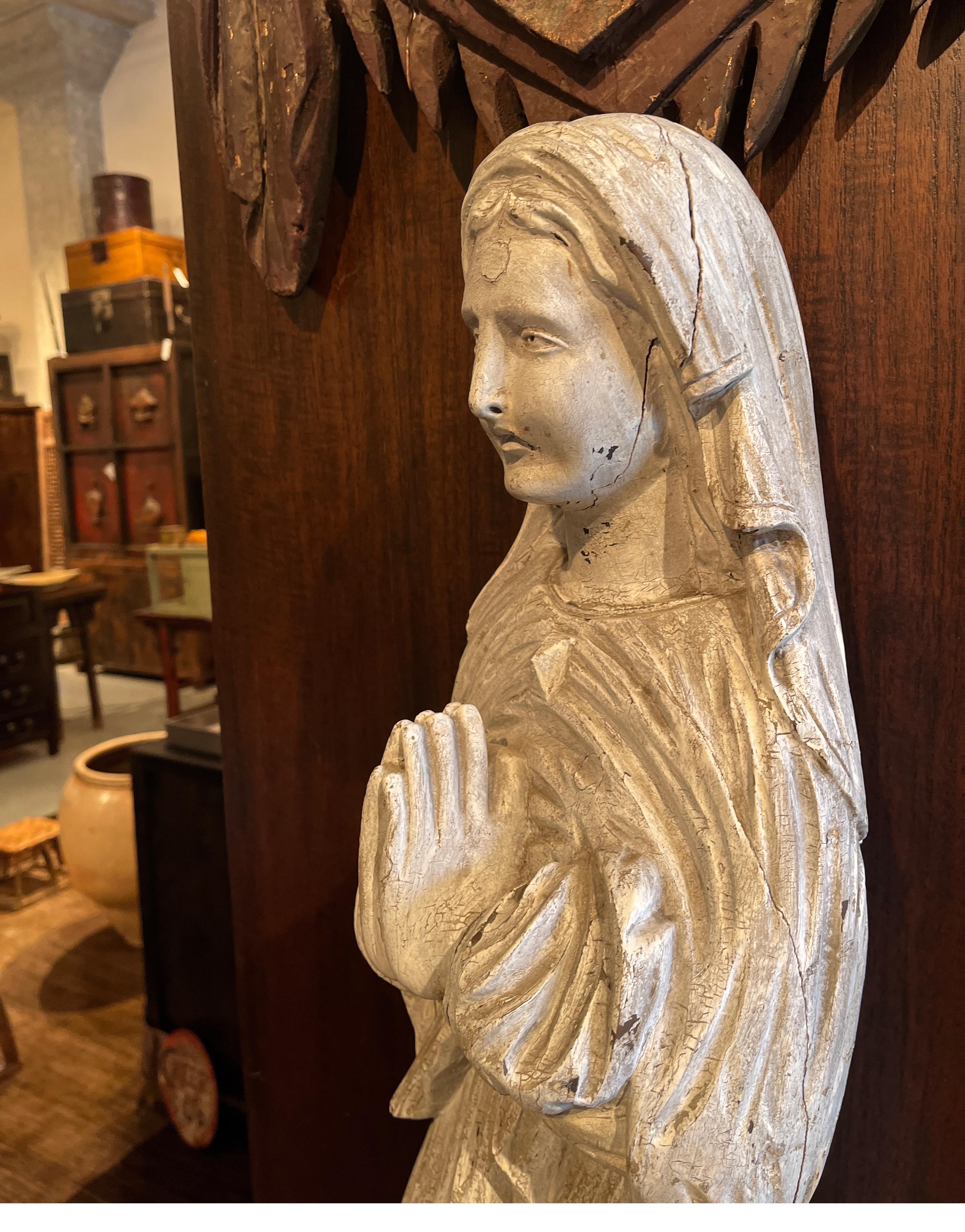 Wood Tall Antique European Carved Madonna For Sale