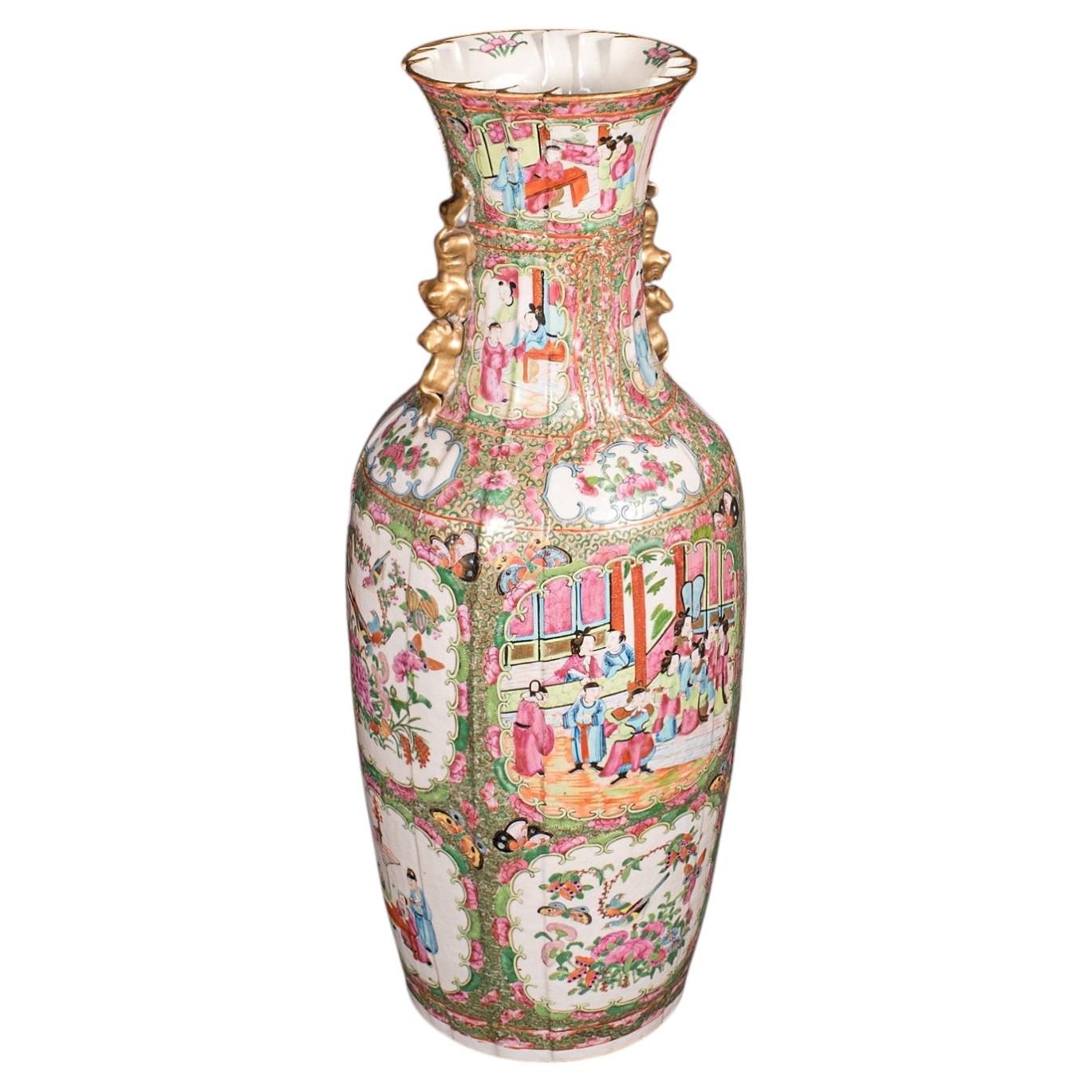 Tall Antique Famille Rose Vase, Chinese, Ceramic, Qing, Centrepiece, Victorian