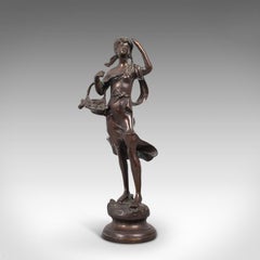Tall Antique Female Statue, Italian, Bronze, Sculpture, Girl, Victorian