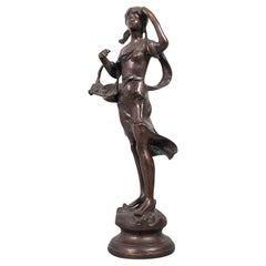 Tall Antique Female Statue, Italian, Bronze, Sculpture, Girl, Victorian