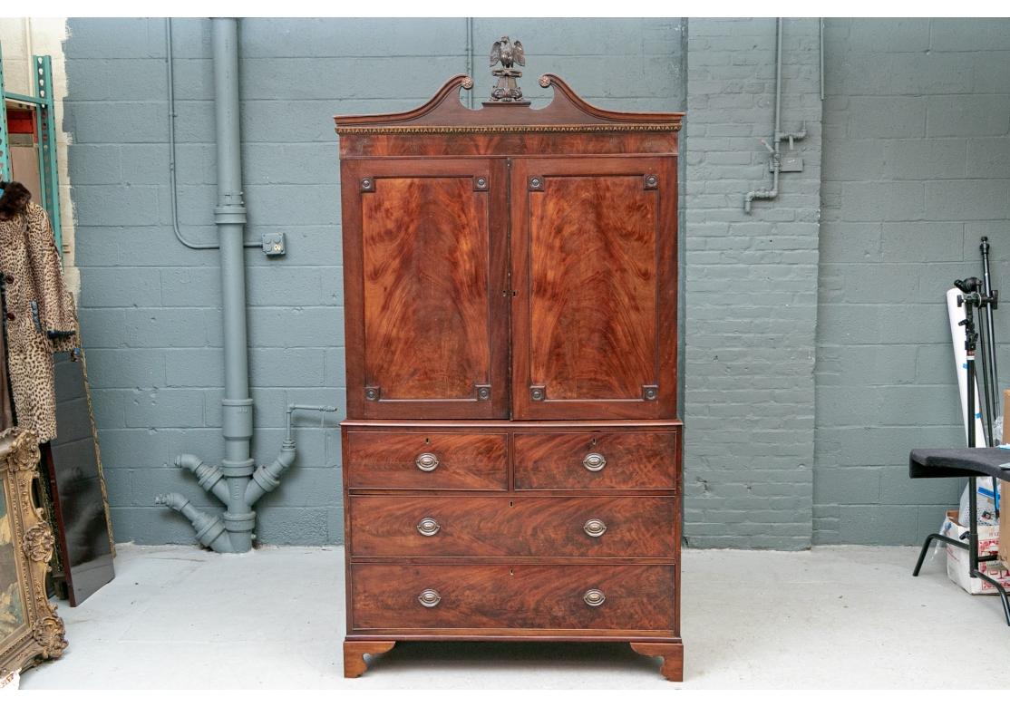 Tall Antique Figured Mahogany Linen Press For Sale 3