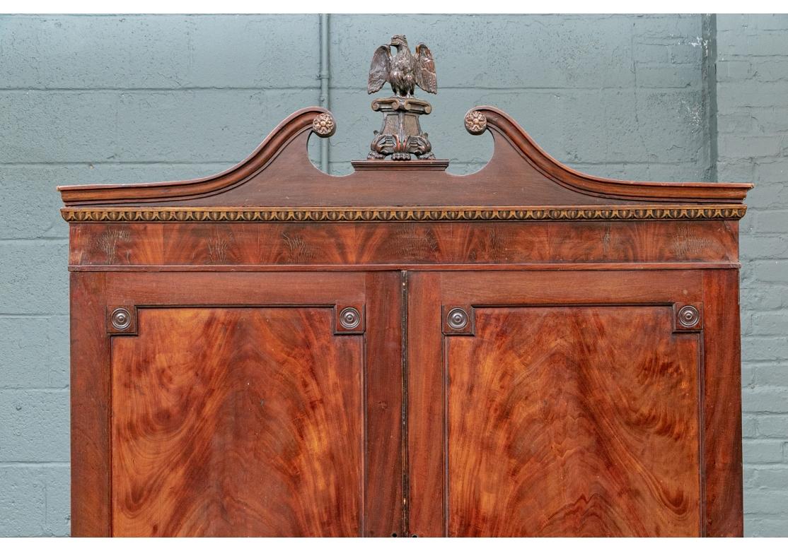 Tall Antique Figured Mahogany Linen Press For Sale 4