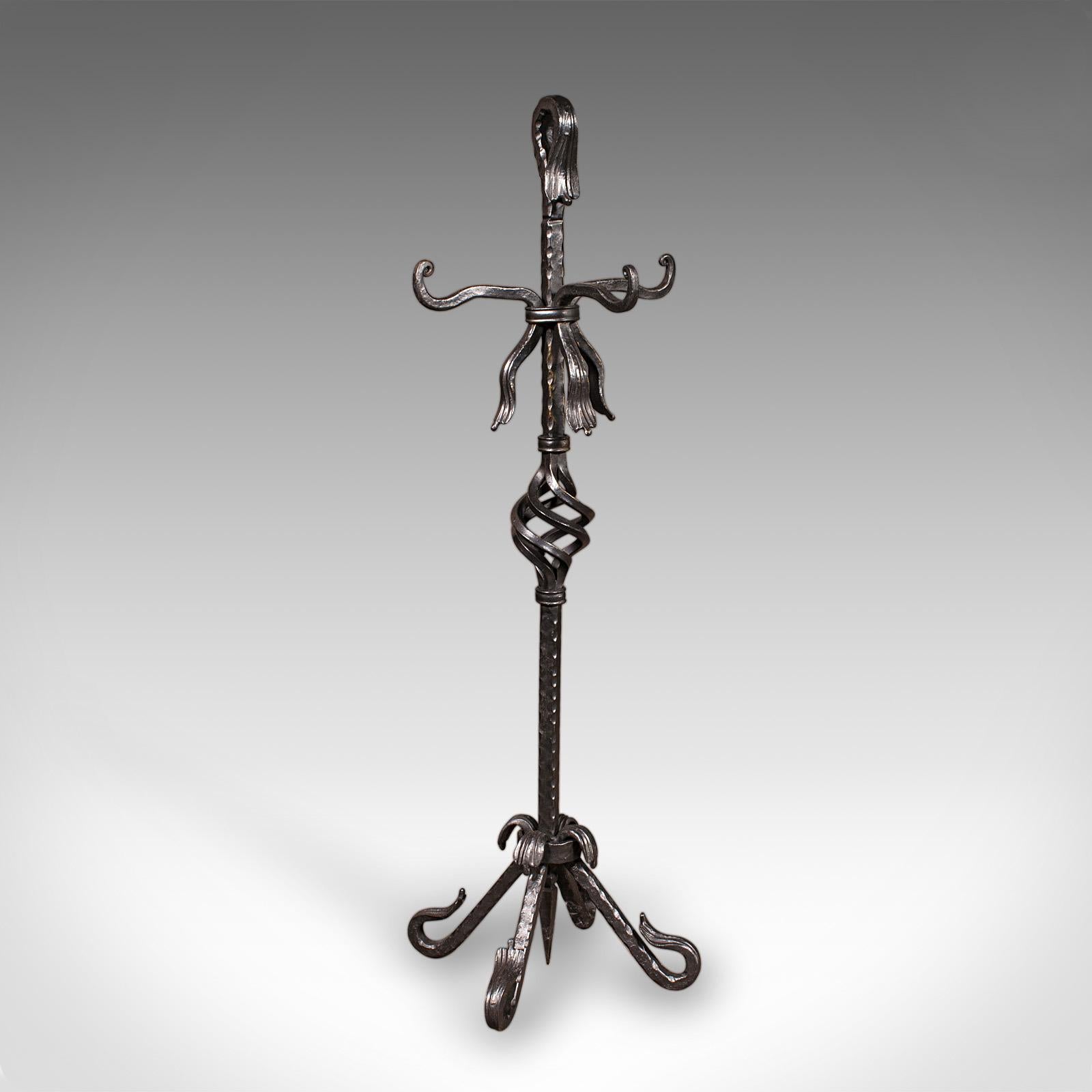 Tall Antique Fireside Companion, English, Wrought Iron, Fire Tool Set, Edwardian For Sale 1