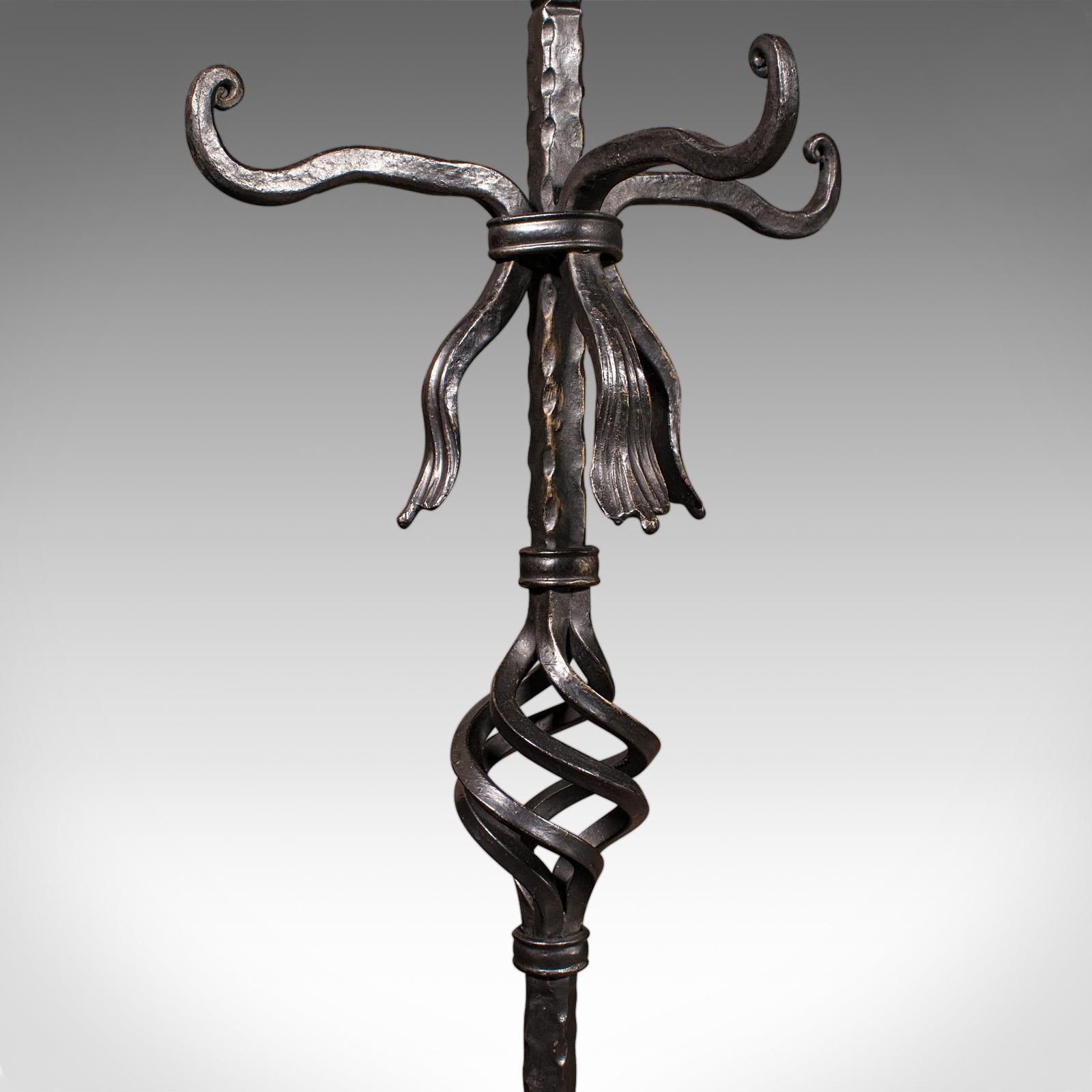 Tall Antique Fireside Companion, English, Wrought Iron, Fire Tool Set, Edwardian For Sale 2