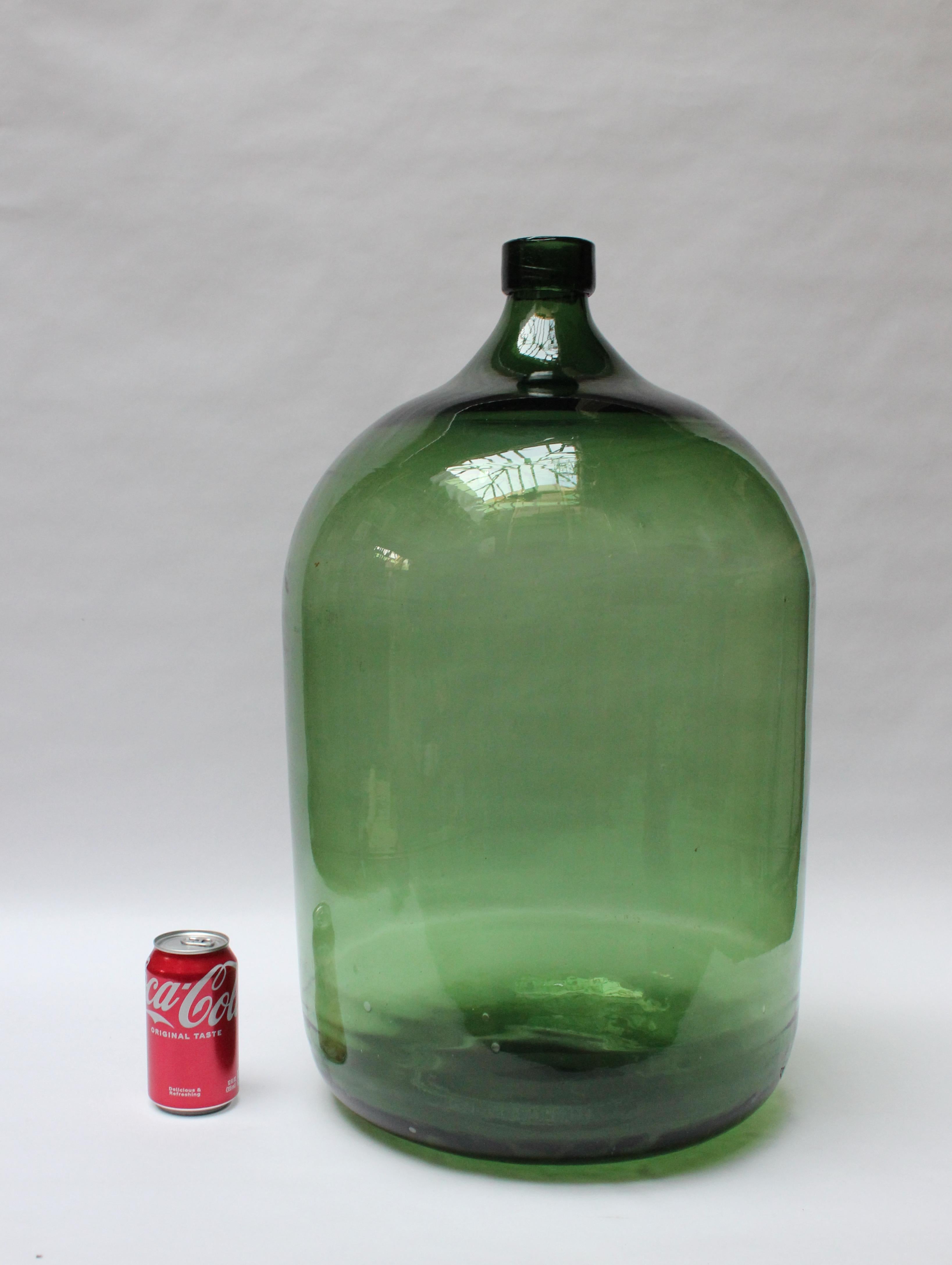 French Provincial Tall Antique French Emerald Green Demijohn / Carboy