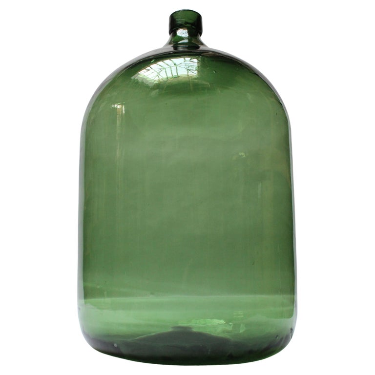 Tall Antique French Emerald Green Demijohn / Carboy For Sale at 1stDibs