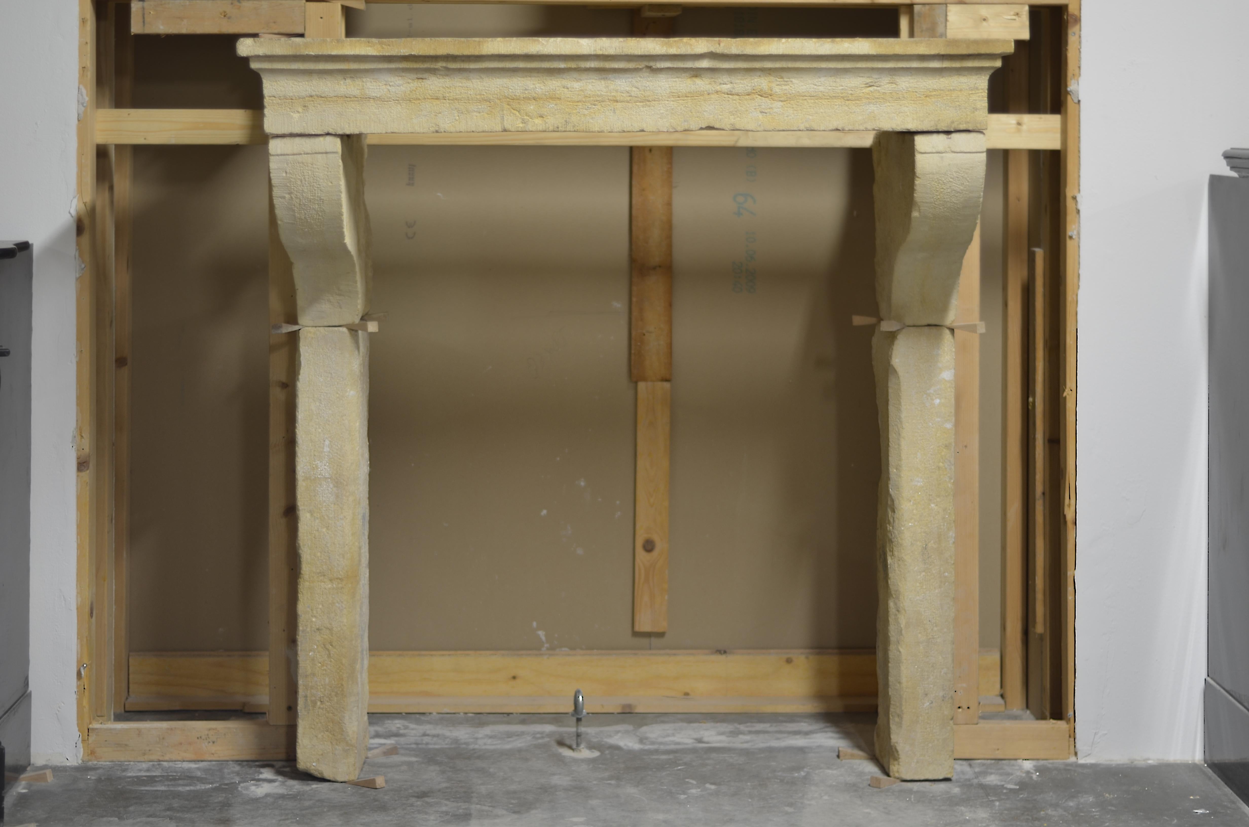 Nice and tall robust French country fireplace mantel in Burgundy limestone.
It’s nice proportions make is very suitable for an outdoor fireplace or large living areas. It simple lines and style make it very accessible and great to use in any kind