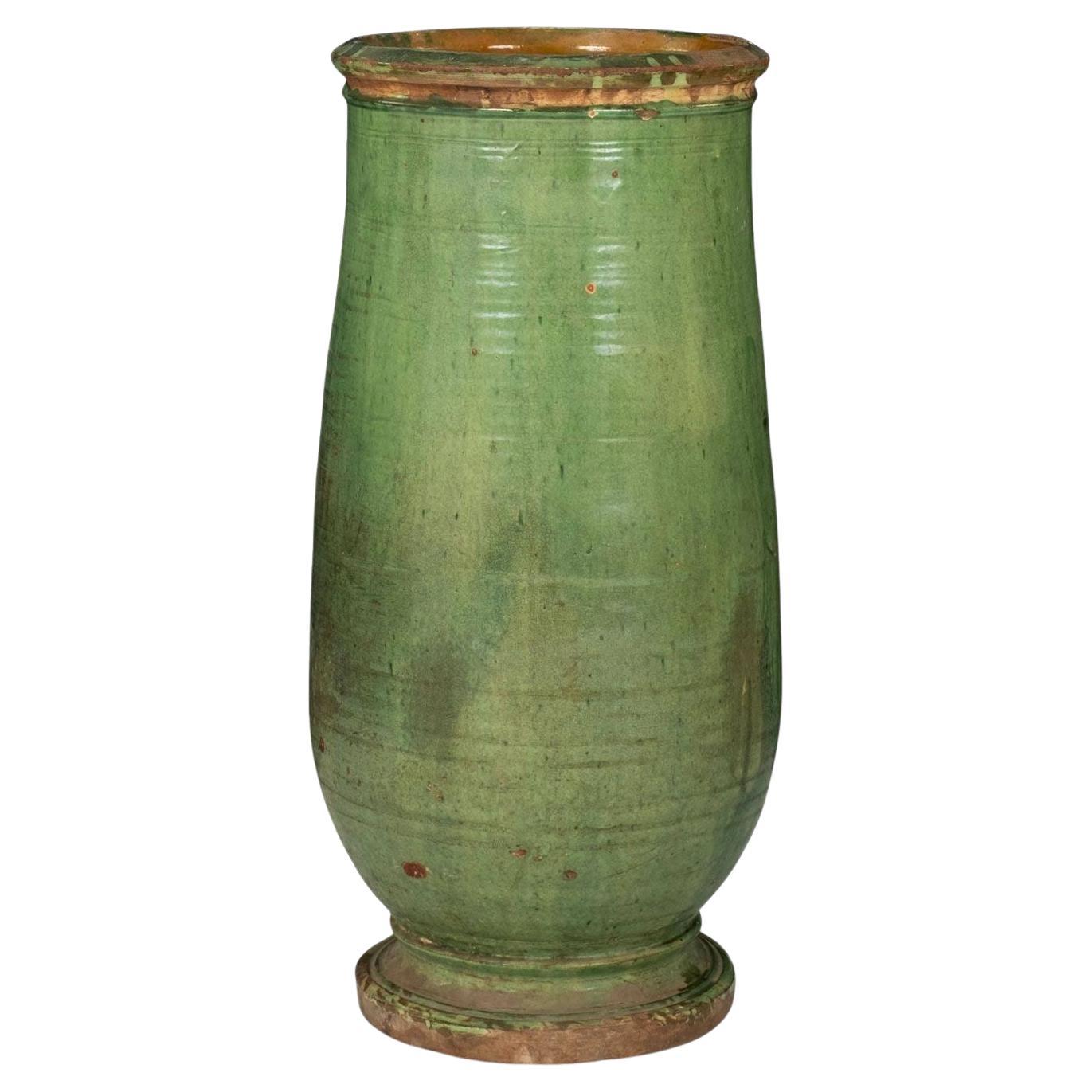 Vaso Olivette alto e antico in vetro verde francese