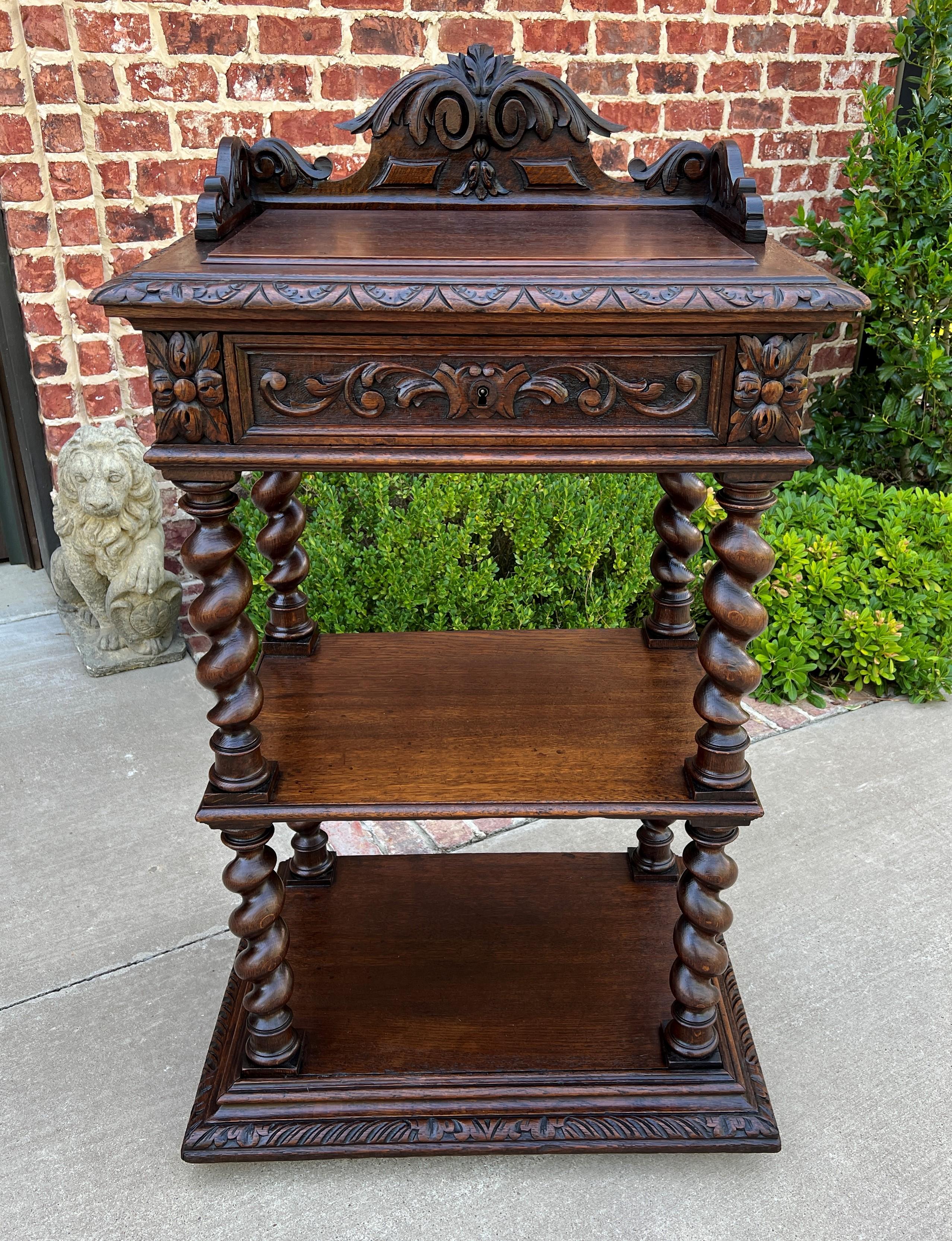 Tall Antique French Server Pedestal Barley Twist Nightstand End Table Drawer Oak For Sale 4