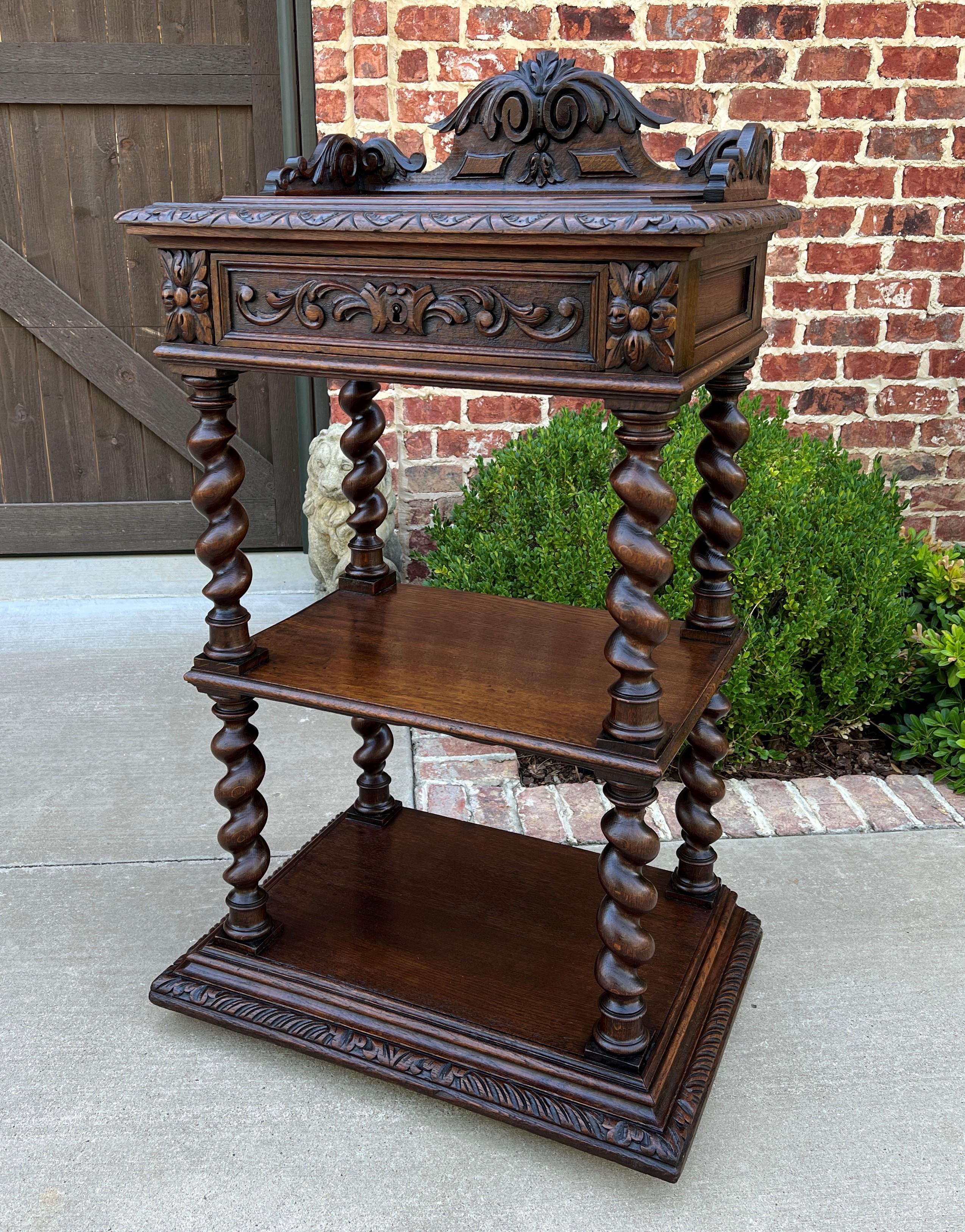 Tall Antique French Server Pedestal Barley Twist Nightstand End Table Drawer Oak For Sale 5