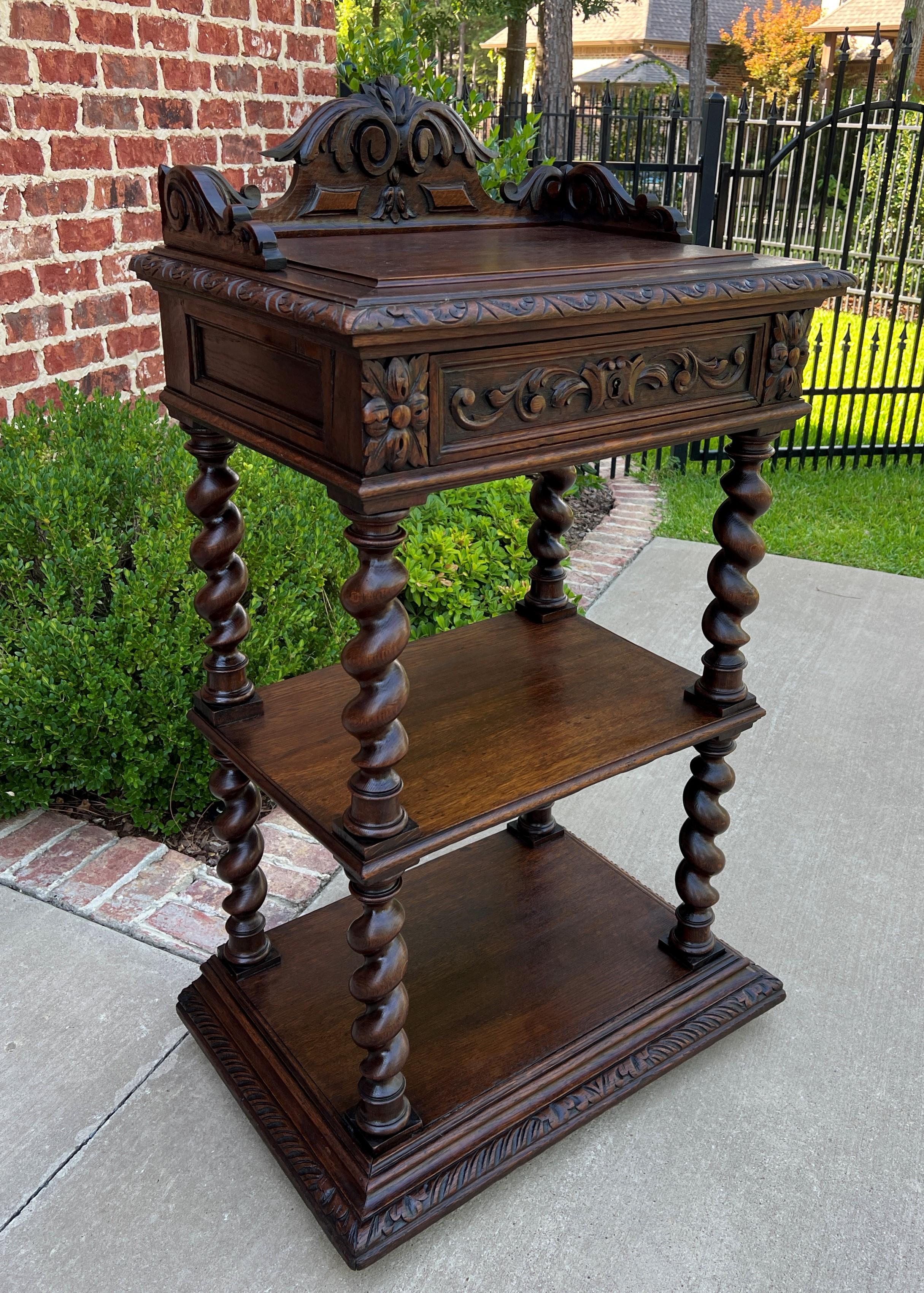 Tall Antique French Server Pedestal Barley Twist Nightstand End Table Drawer Oak For Sale 6