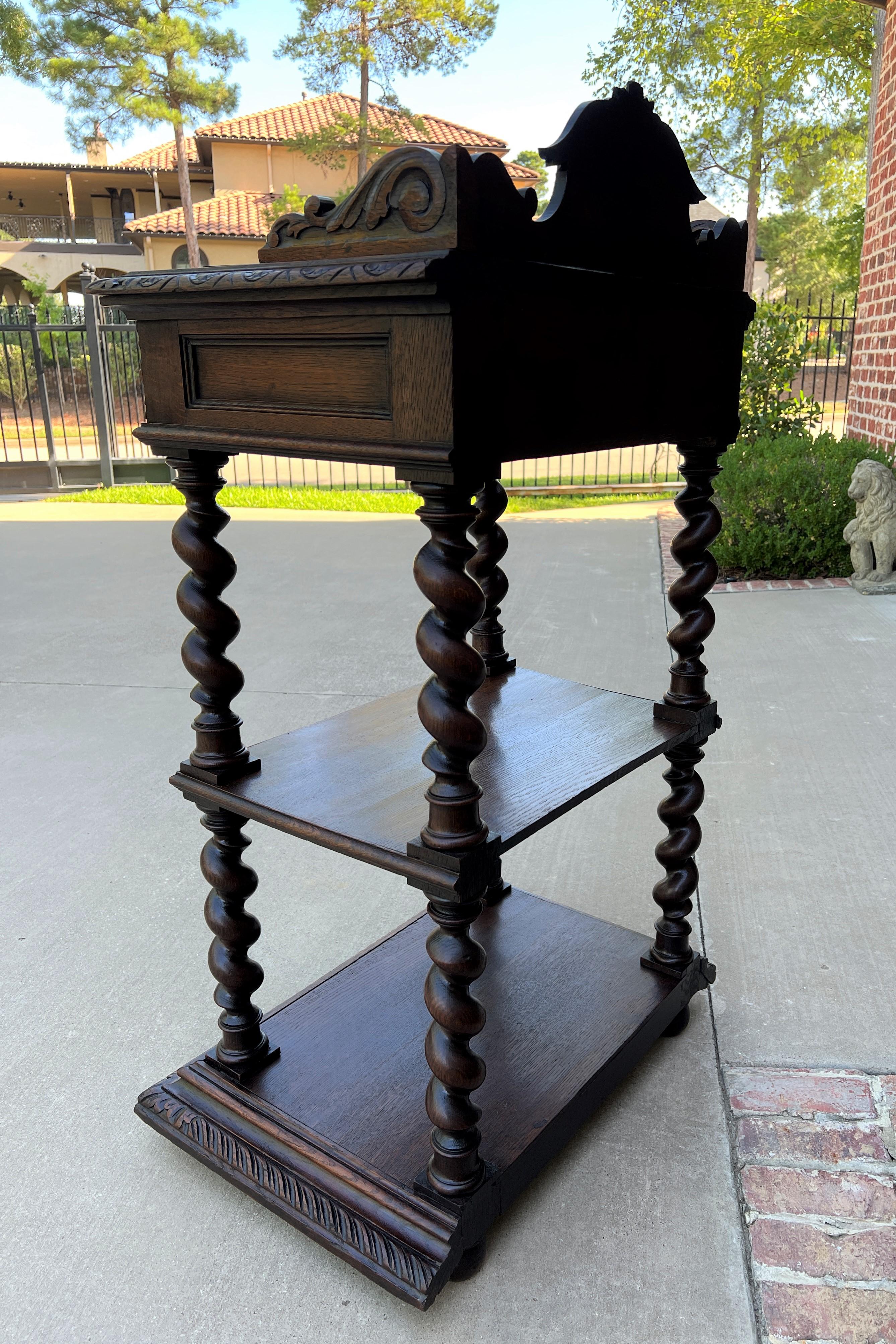Tall Antique French Server Pedestal Barley Twist Nightstand End Table Drawer Oak For Sale 7
