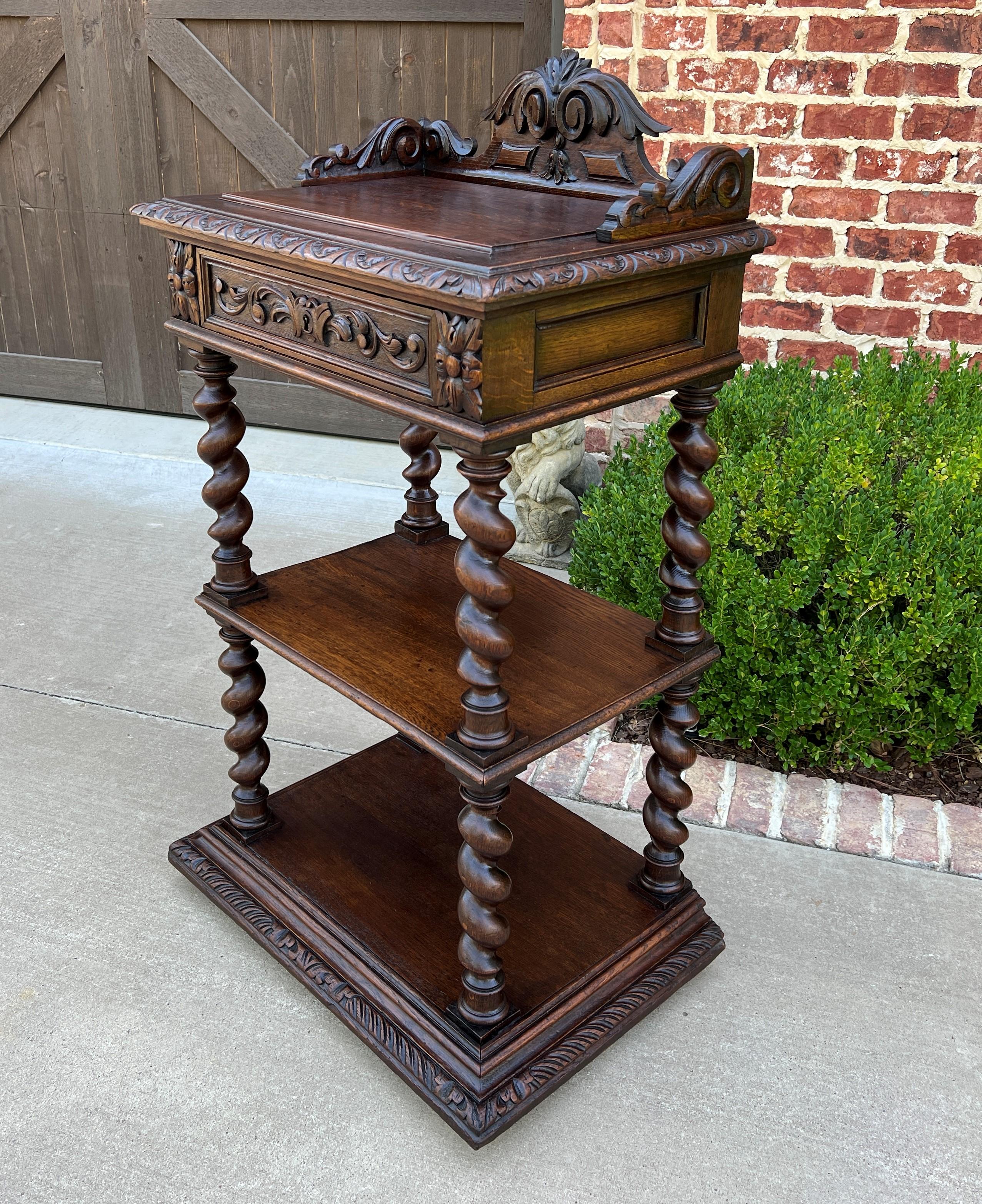 Tall Antique French Server Pedestal Barley Twist Nightstand End Table Drawer Oak For Sale 8